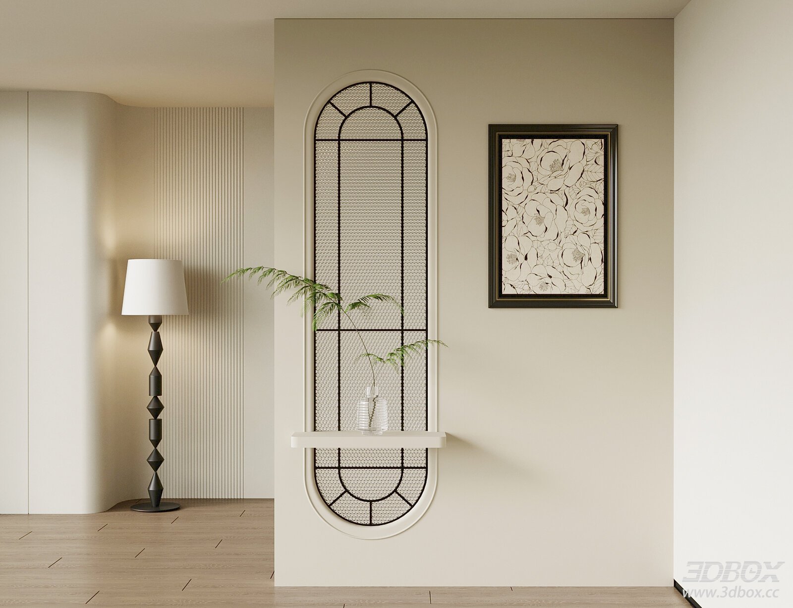 French Style Glass Partition with Floor Lamp Decor Set