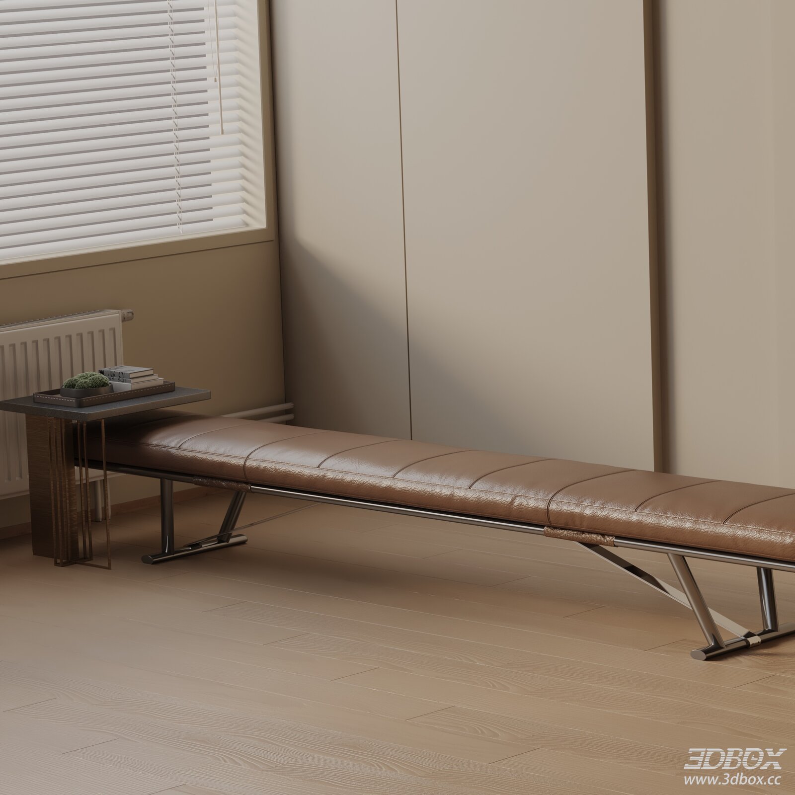 Modern Leather Entry Bench with Metal Frame