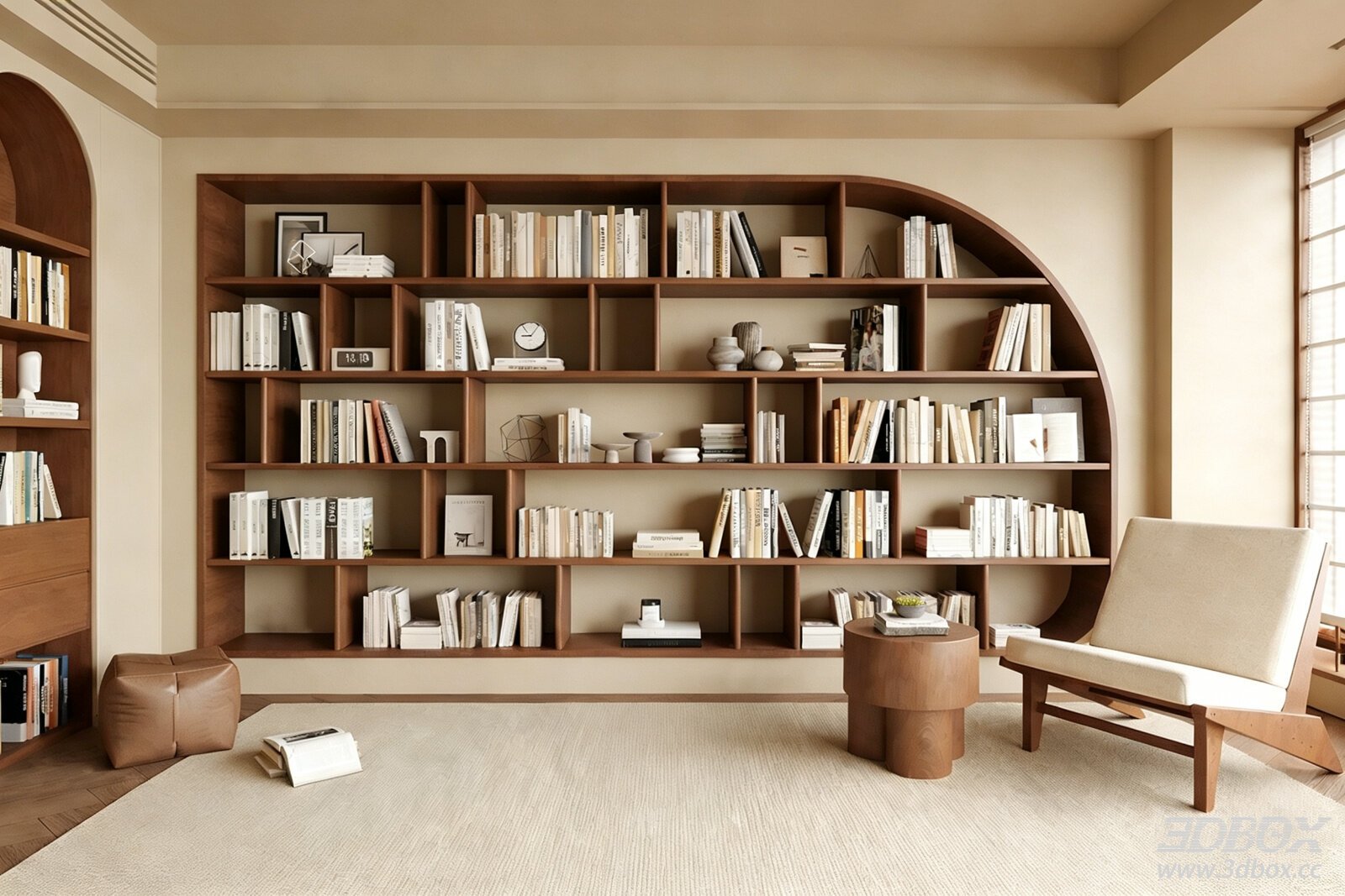 Modern Wooden Bookshelf with Book and Decor Set