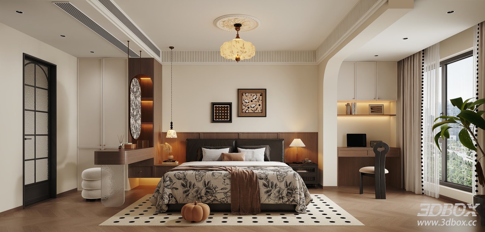 French Vintage Mid-Century Bedroom Interior Scene