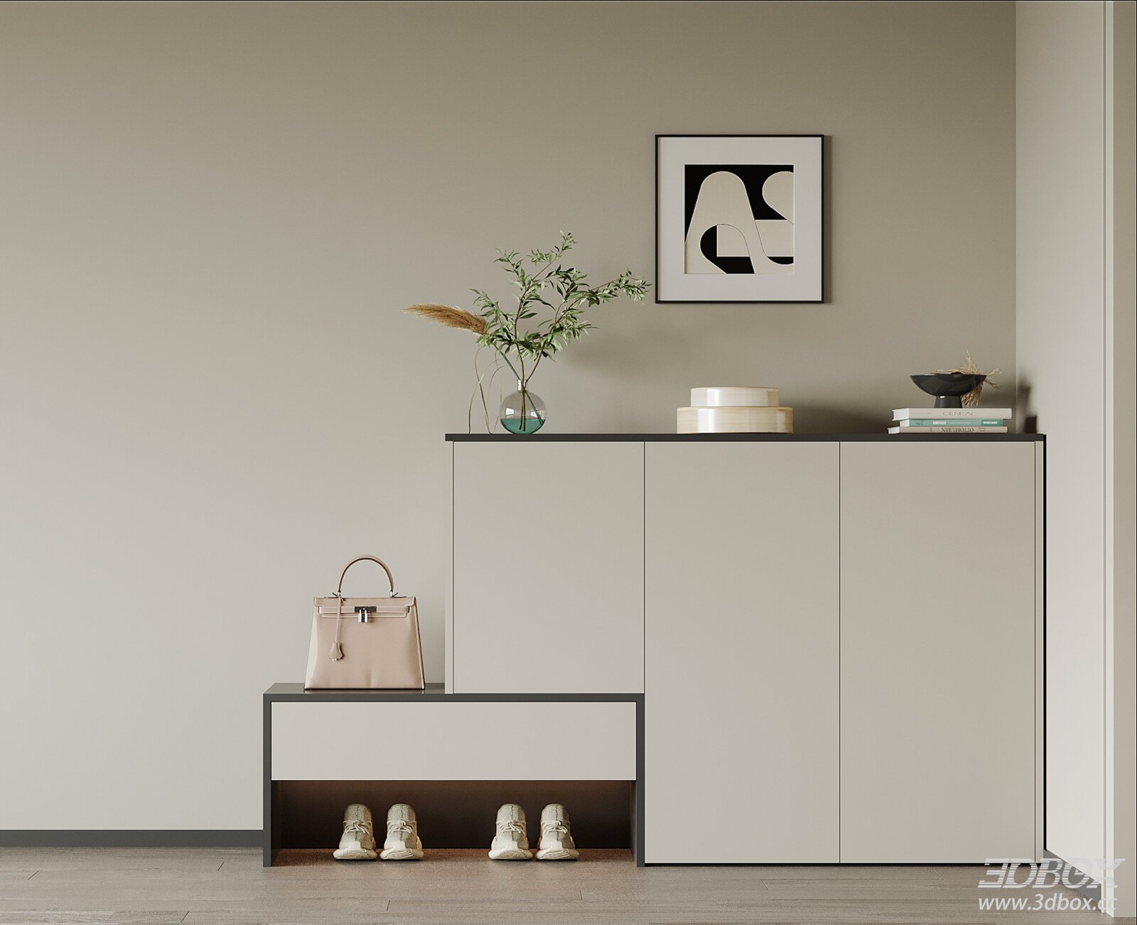 Modern Minimalist Hallway Shoe Cabinet with Decor