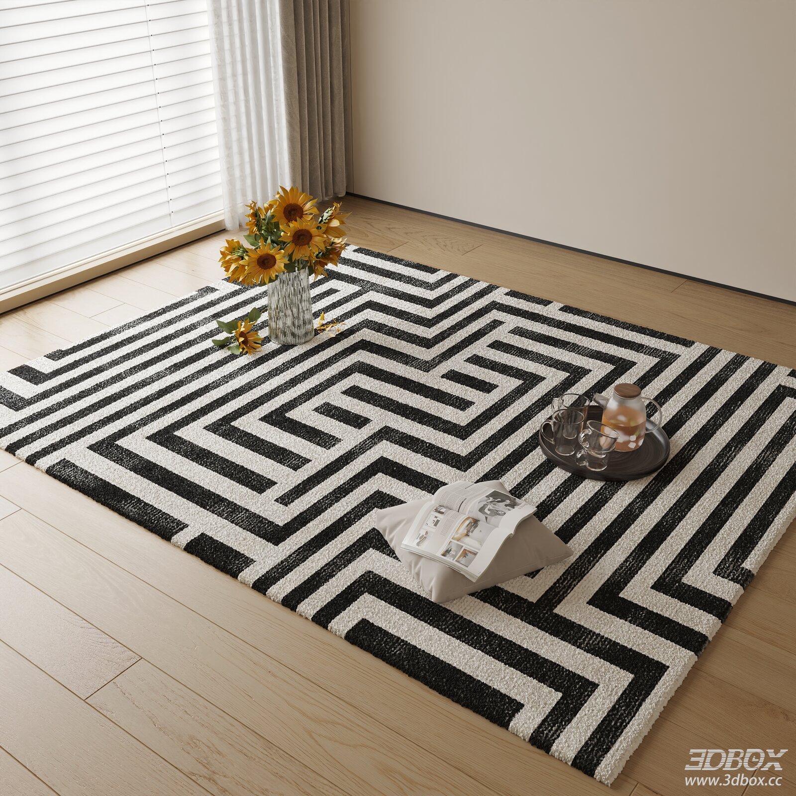 Black White Geometric Pattern Carpet