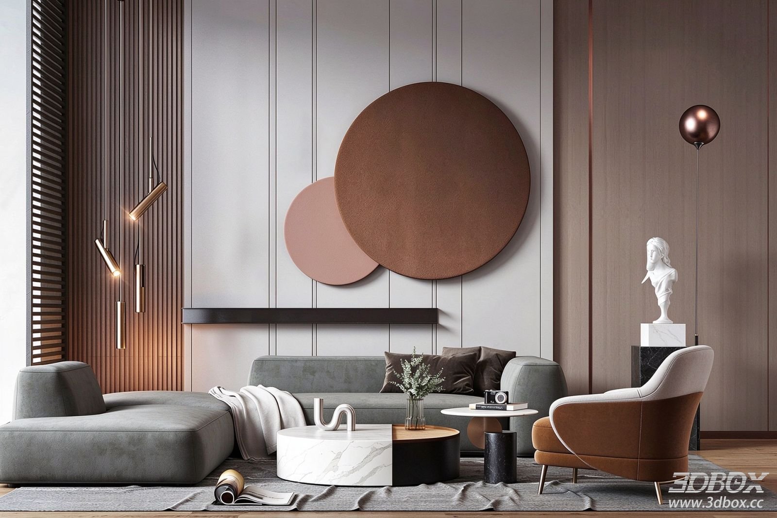 Modern Luxury Living Room with Velvet Sofa and Coffee Table