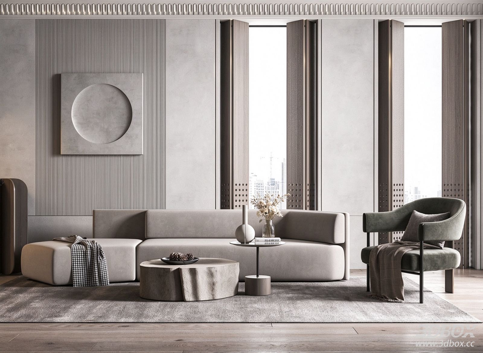 Modern Luxury Living Room with Sofa Set and Coffee Table