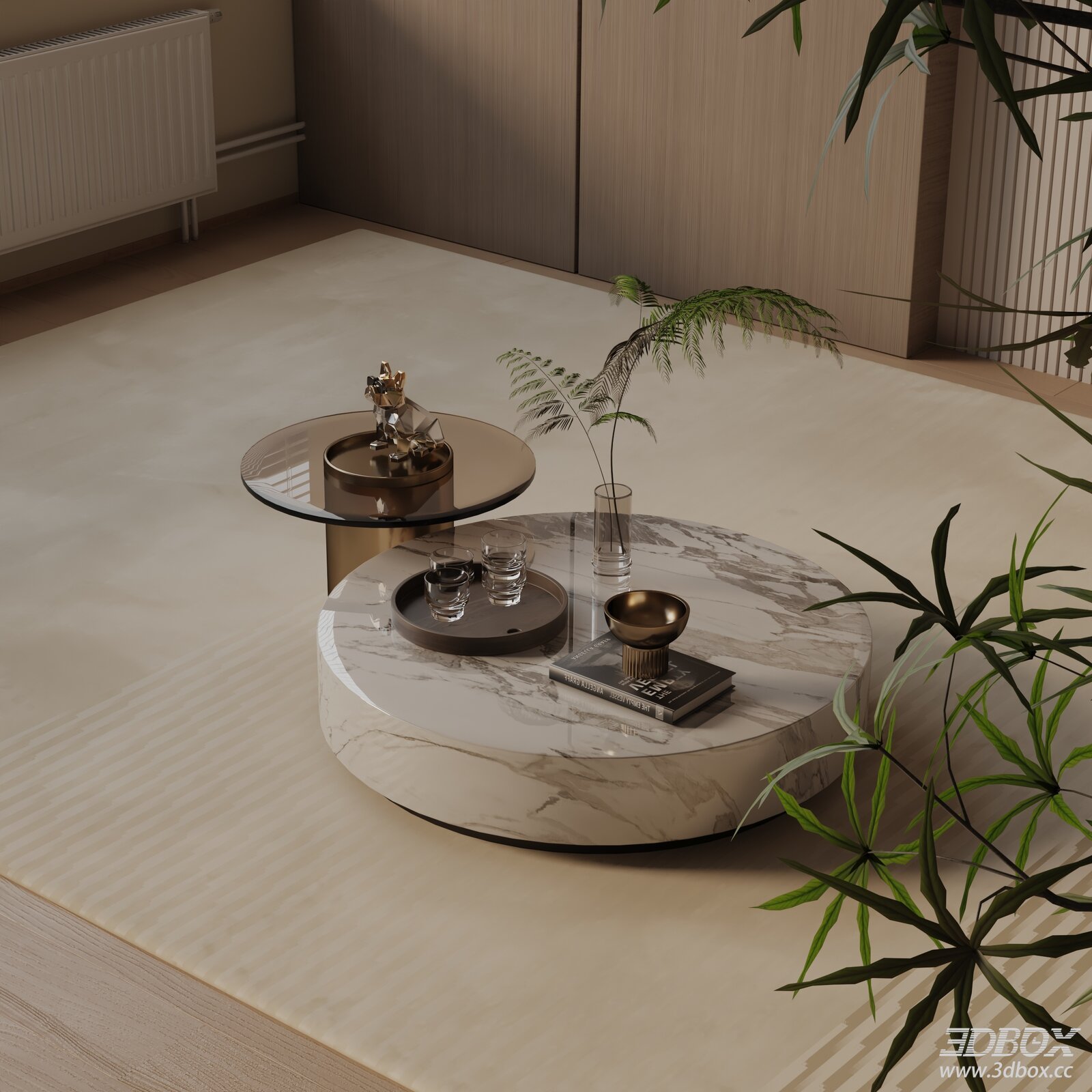 Modern Marble Glass Coffee Table Set