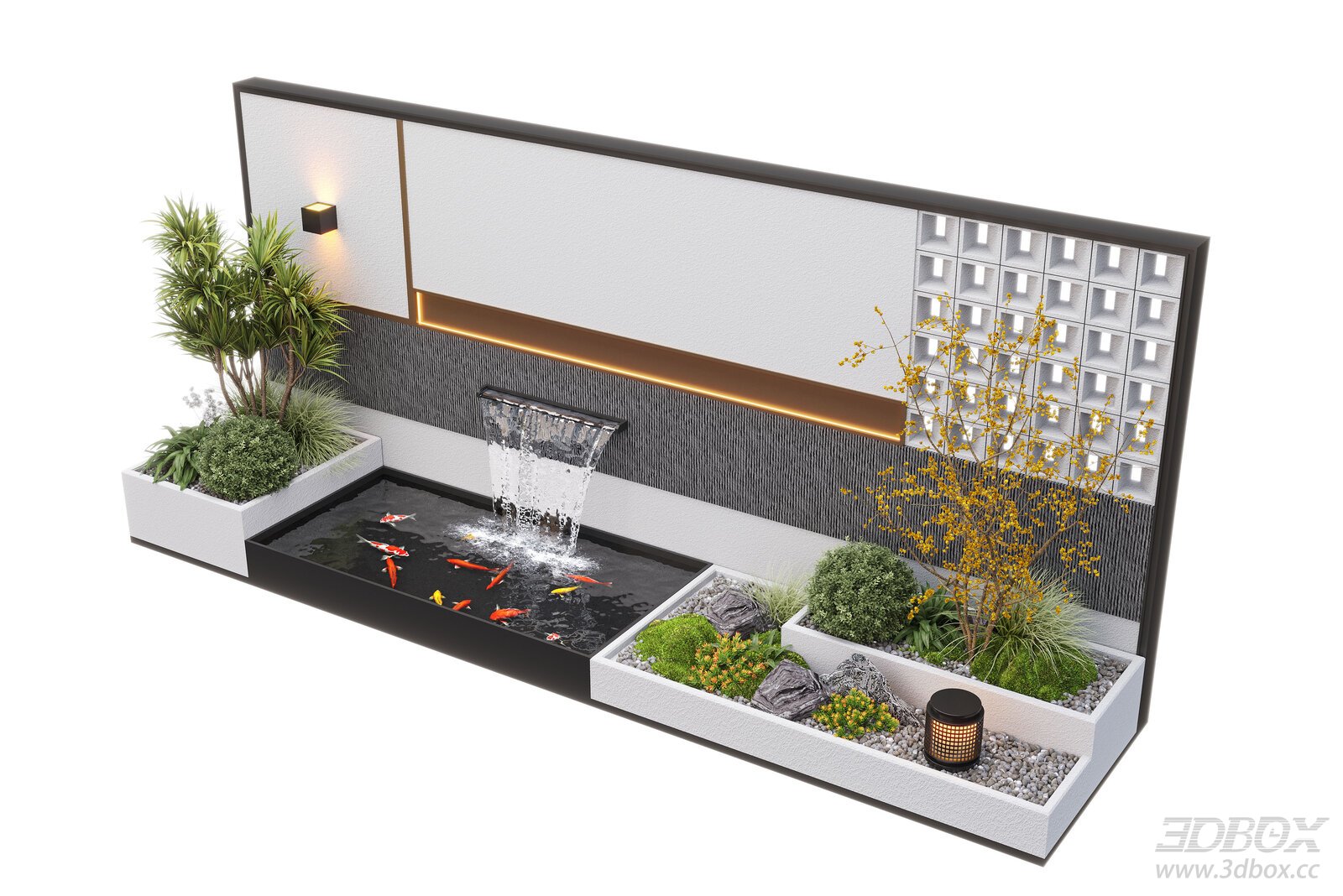 Modern Courtyard Water Feature Wall Koi Pond Landscape