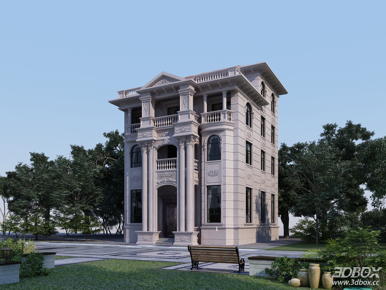 European Style Luxury Villa Exterior Scene