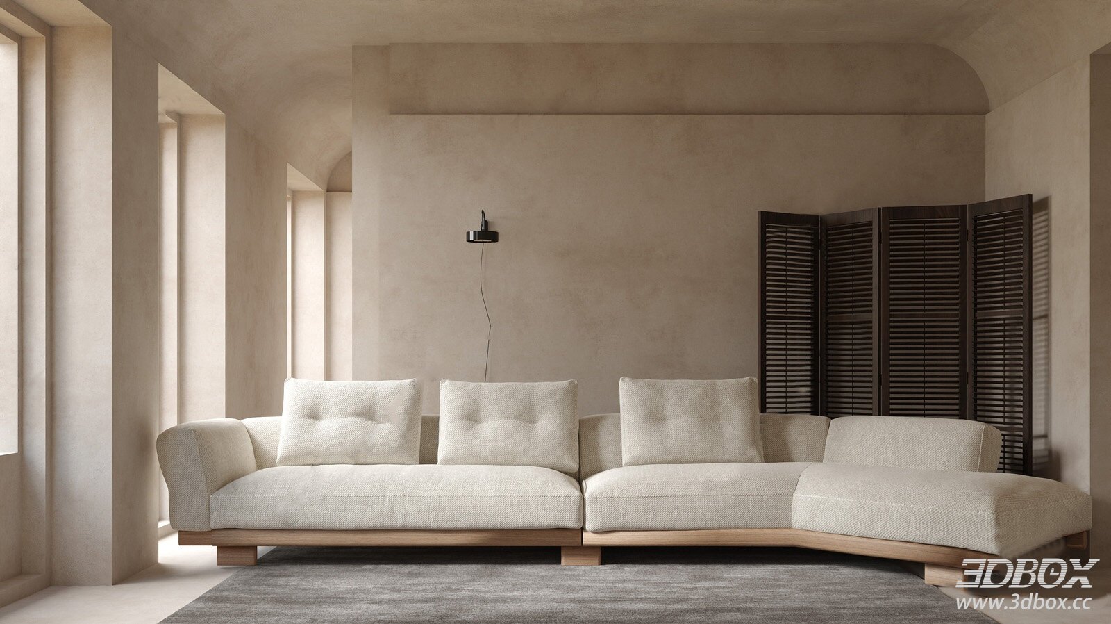 Modern Linen Modular Sofa Set With Wooden Base Wabi Sabi Style