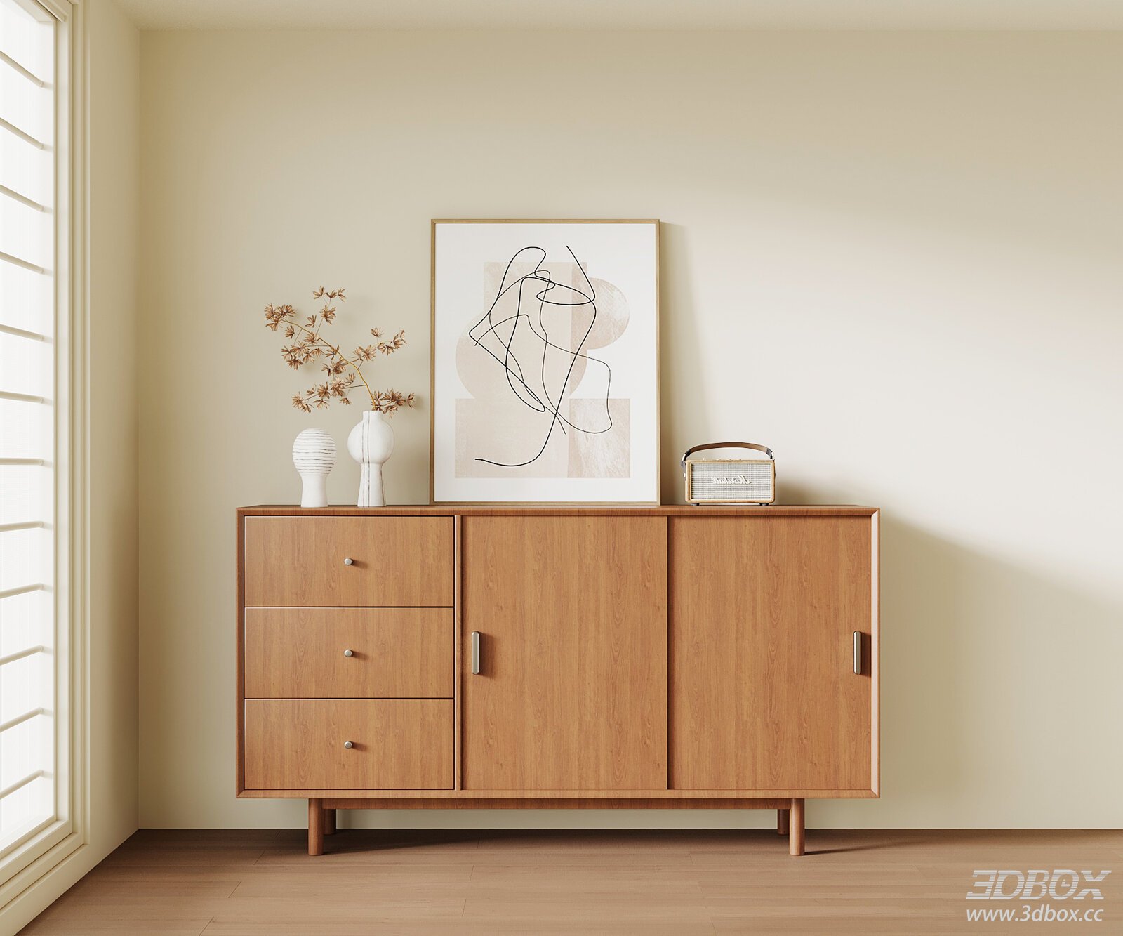 Mid Century Wooden Sideboard with Decor Set