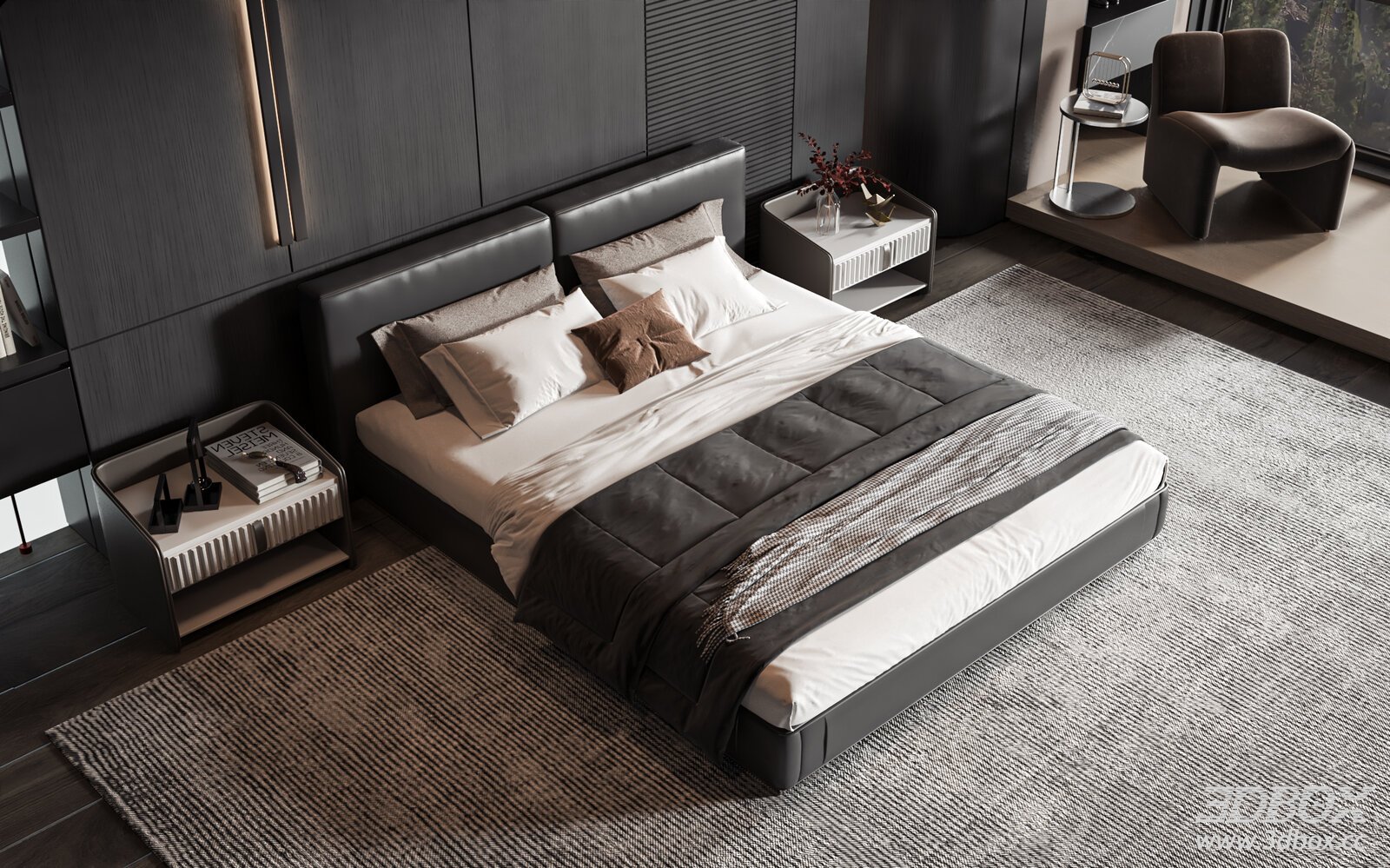 Modern Luxury Dark Style Bedroom Scene