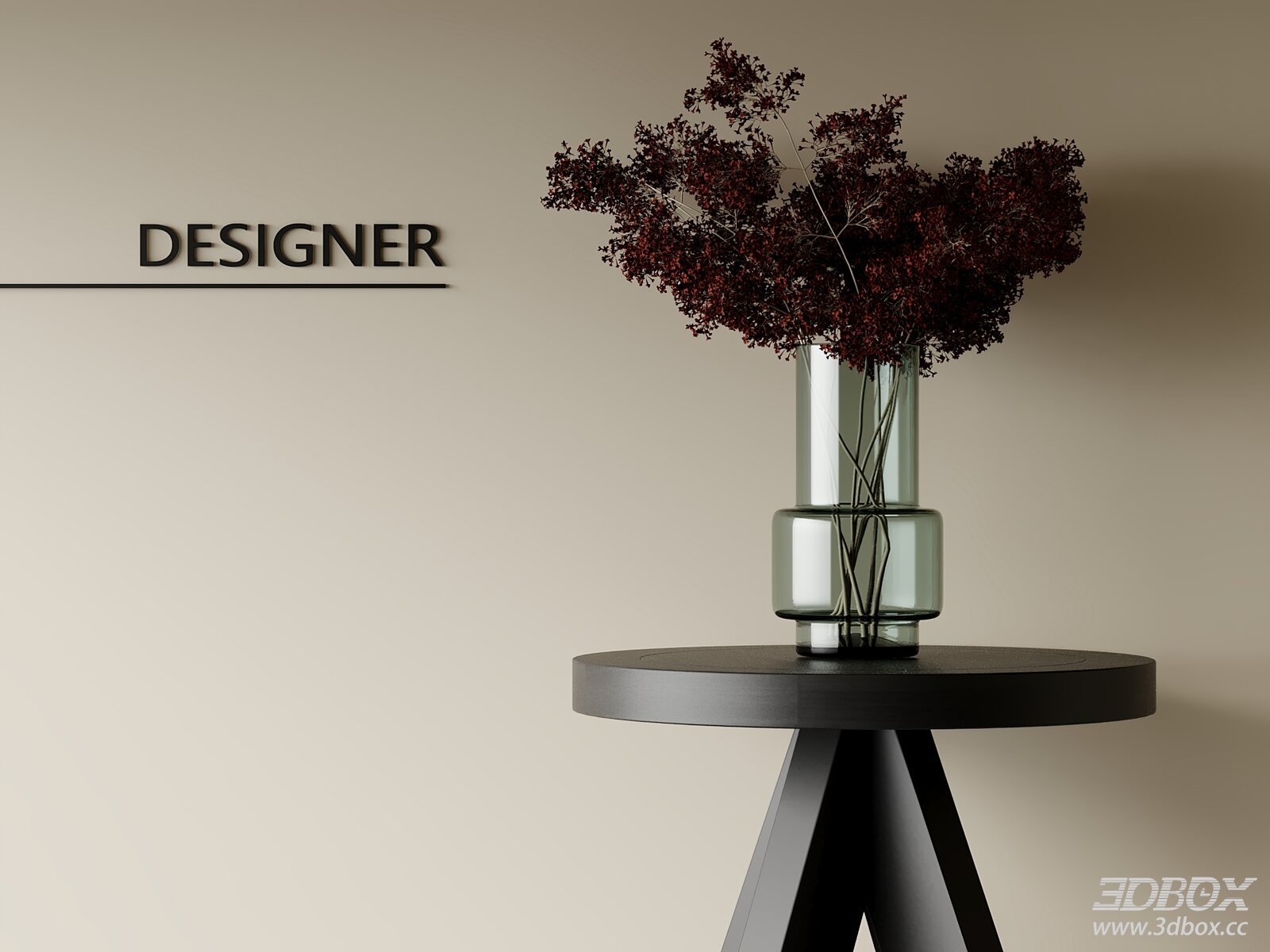 Dried Dark Red Flower Bouquet with Glass Vase Decor Set