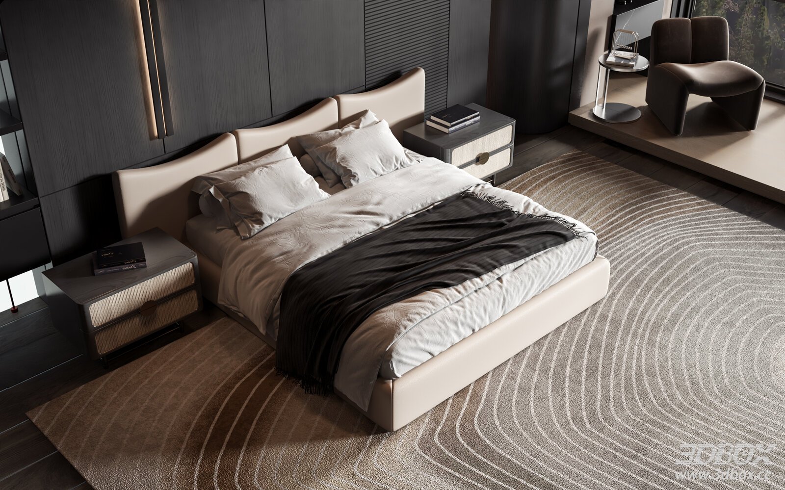Modern Luxury Minimalist Bedroom with Double Bed
