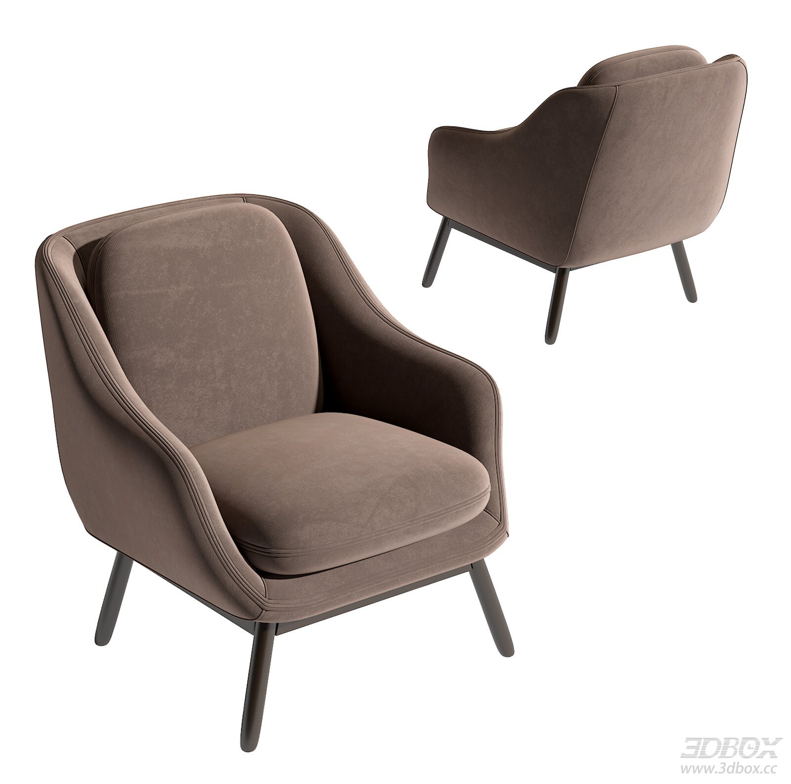 Modern Velvet Upholstered Single Armchair with Wooden Legs