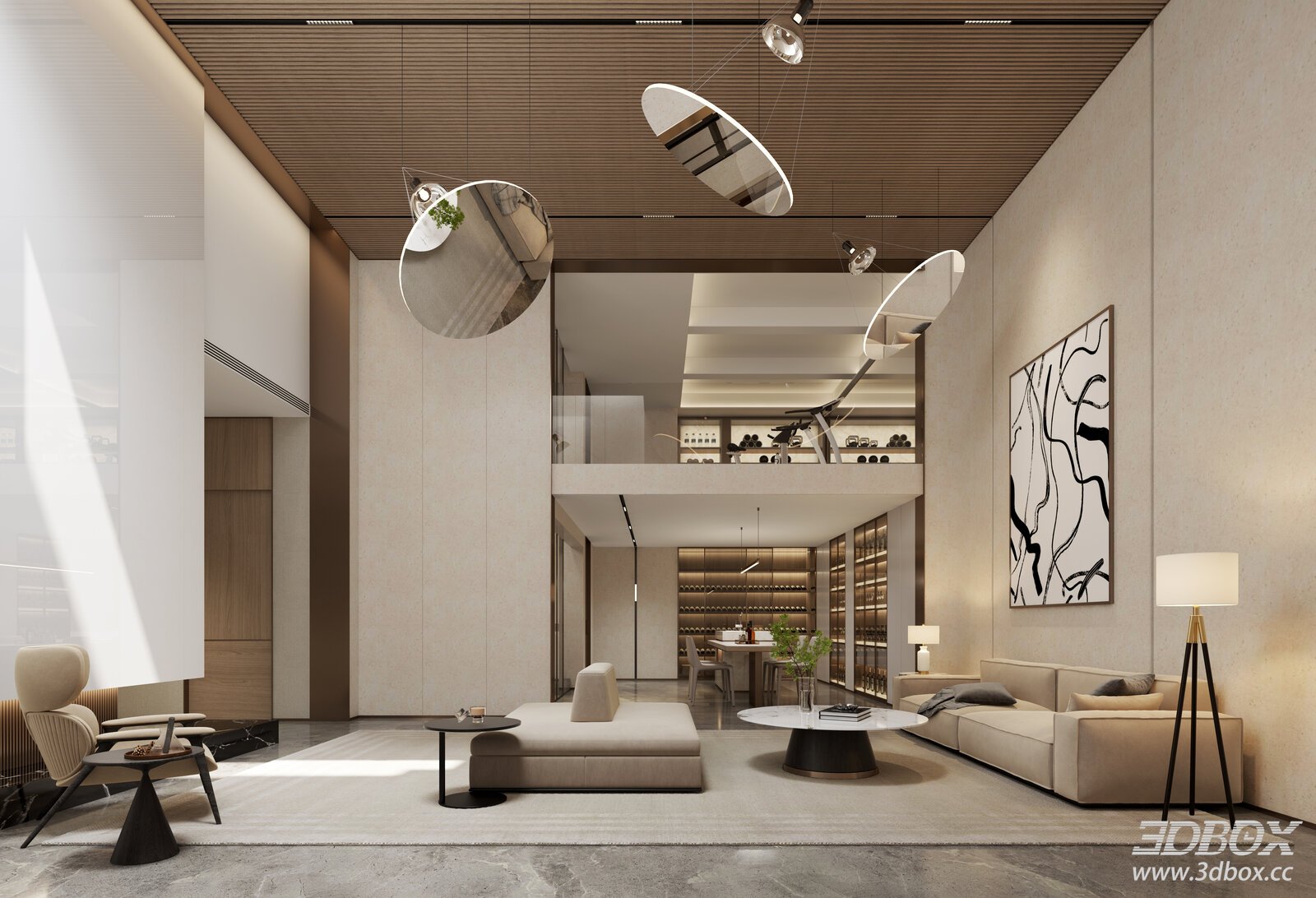 Modern Duplex Luxury Living Room with Home Gym and Wine Cabinet
