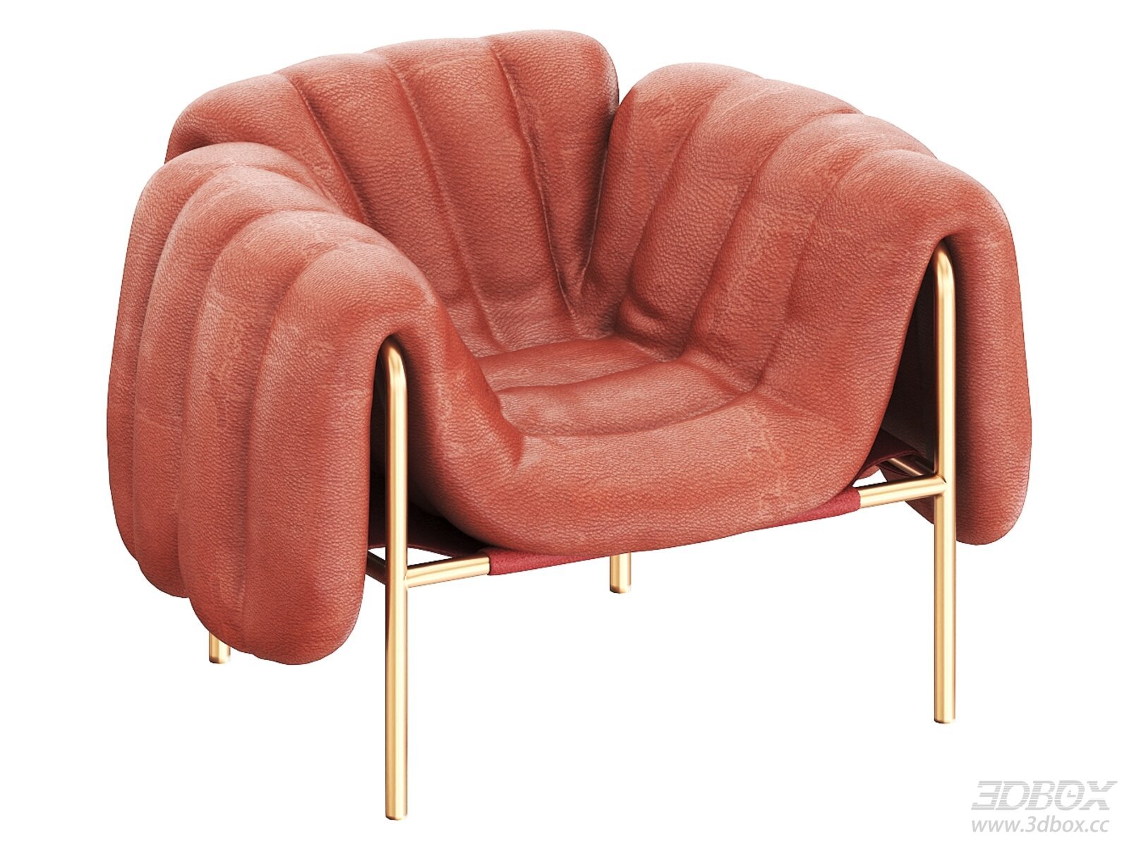 Modern Red Leather Armchair with Gold Metal Frame