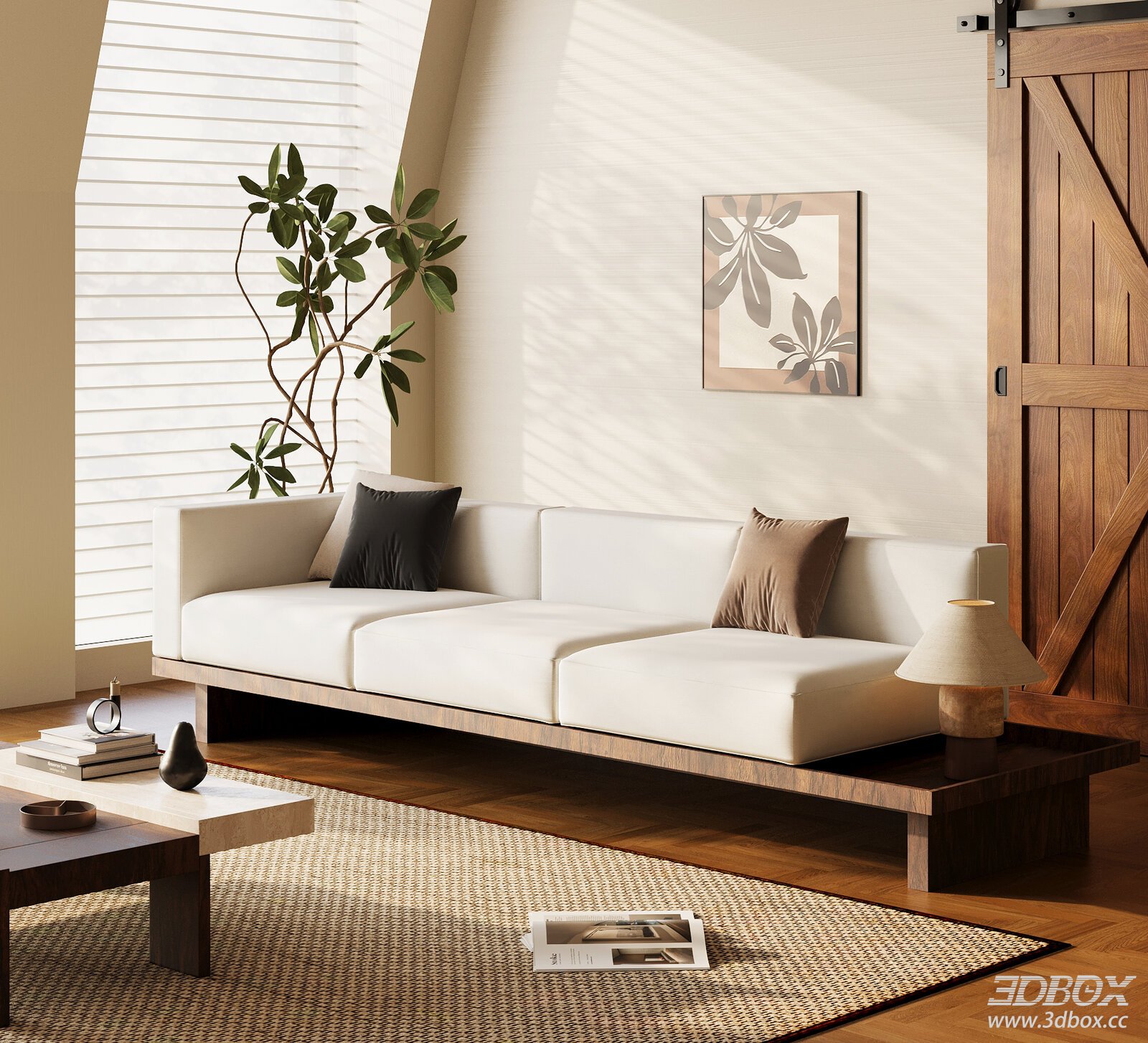 Mid-century Modern Fabric Upholstered Sofa Set