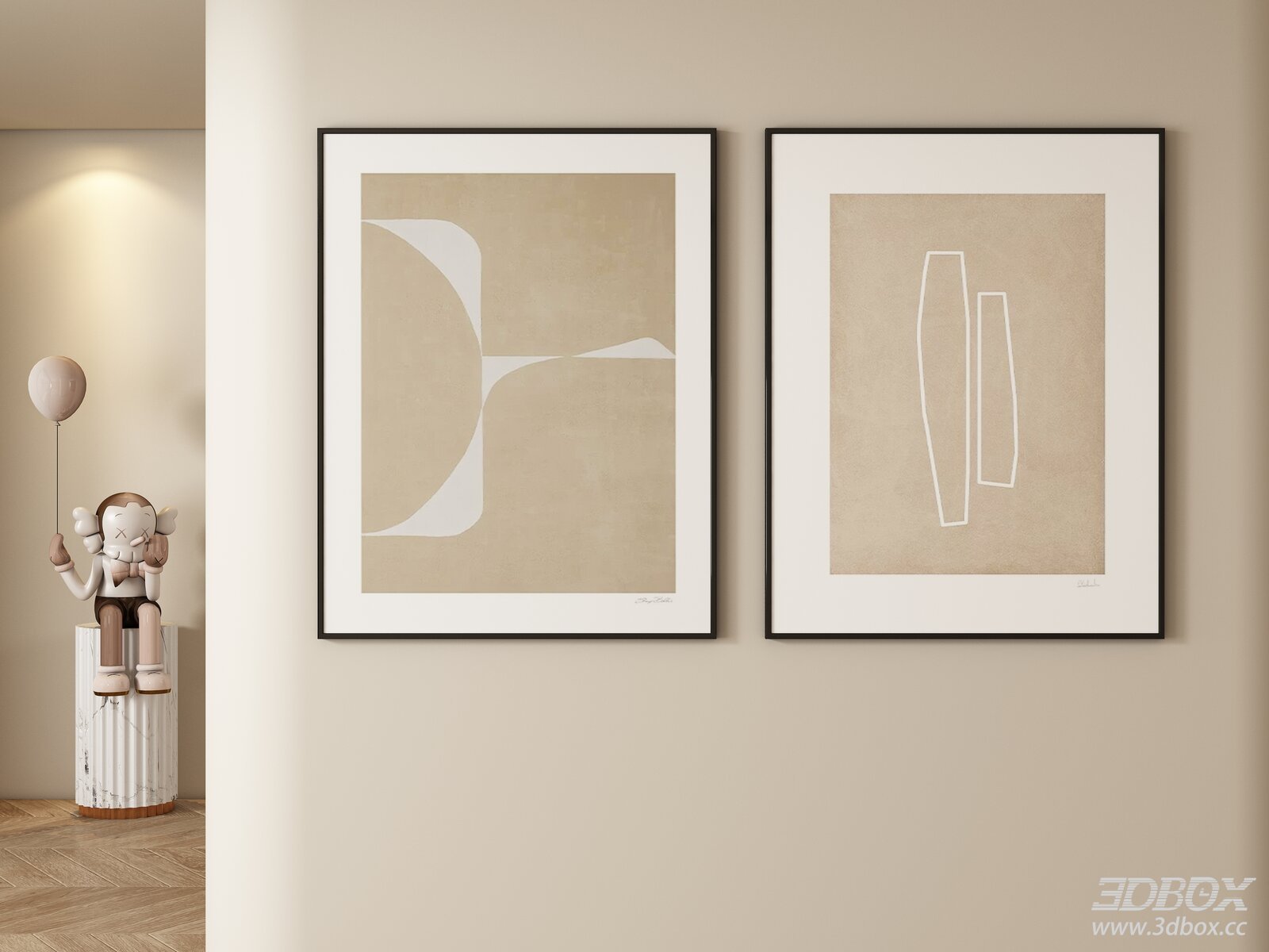 Cream Style Abstract Framed Wall Art Set