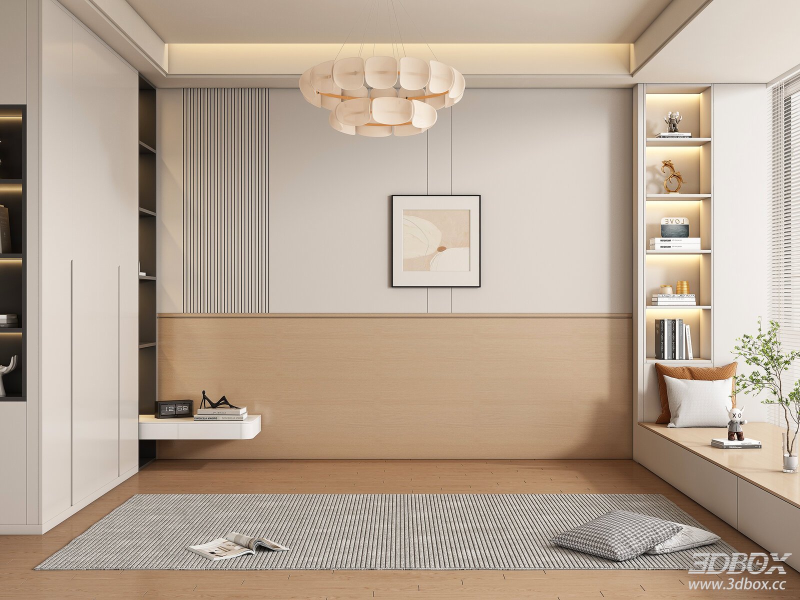 Modern Minimalist Bedroom Interior Scene