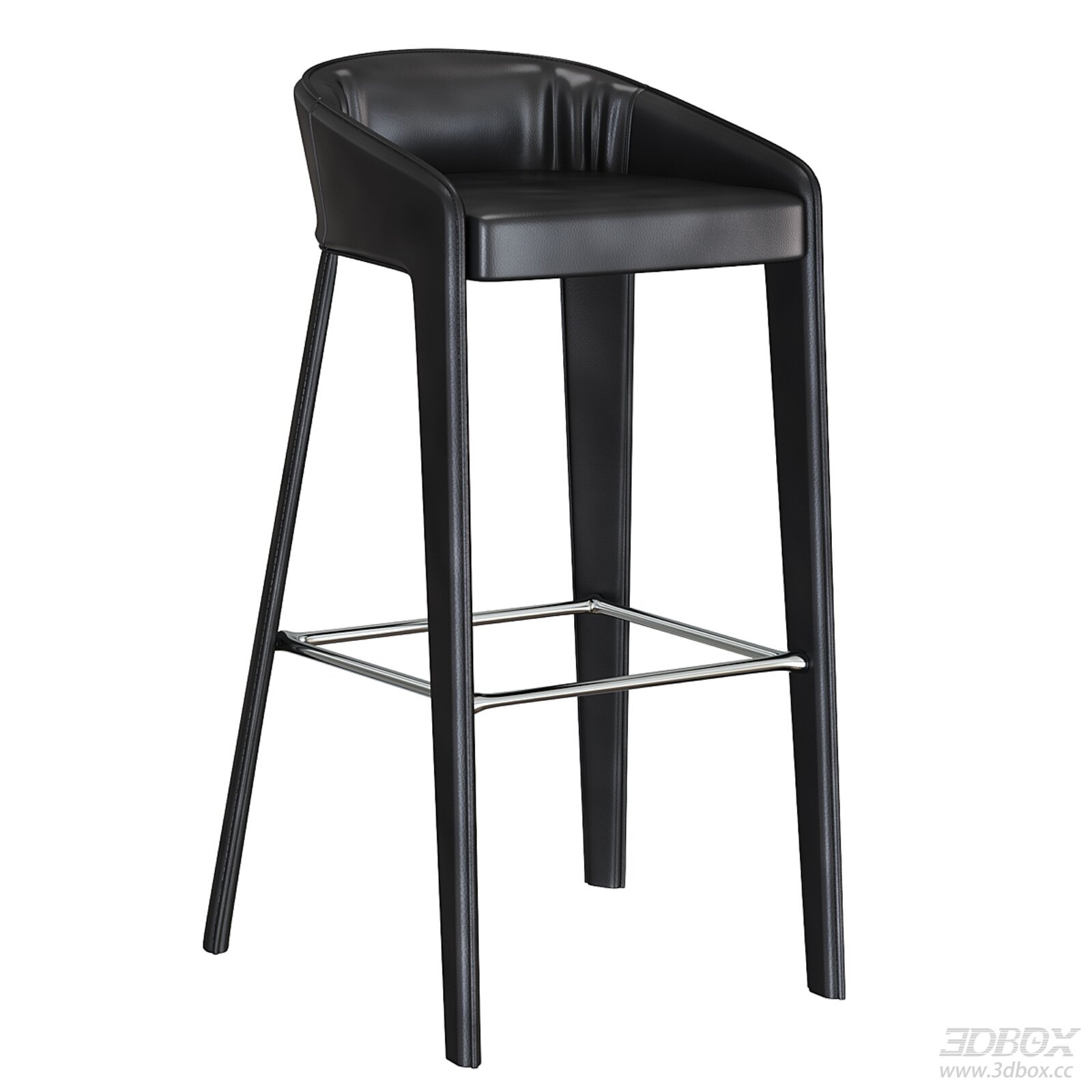 Modern Black Leather Bar Stool with Metal Footrest