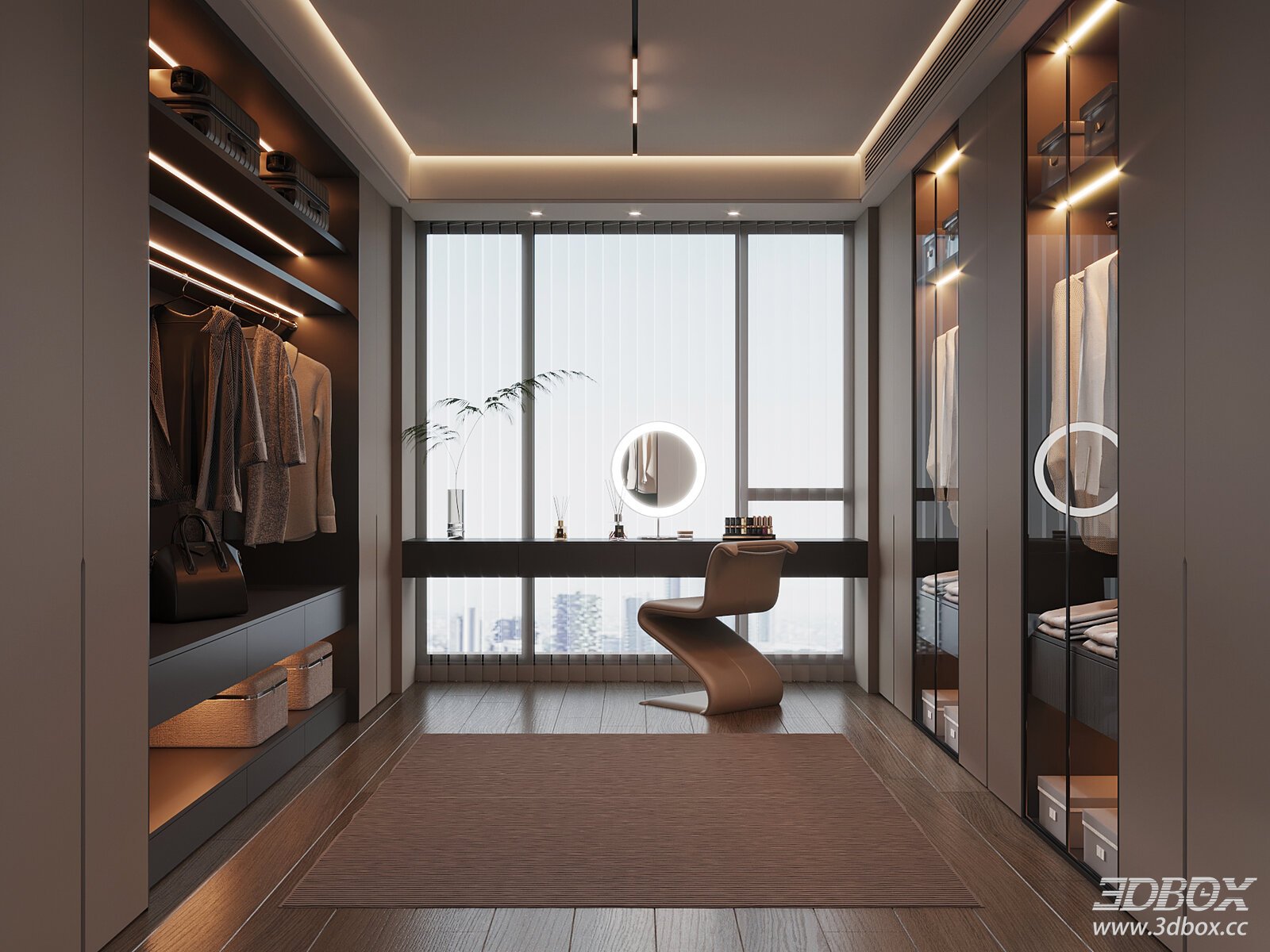 Modern Luxury Dressing Room with Wardrobe and Dressing Table