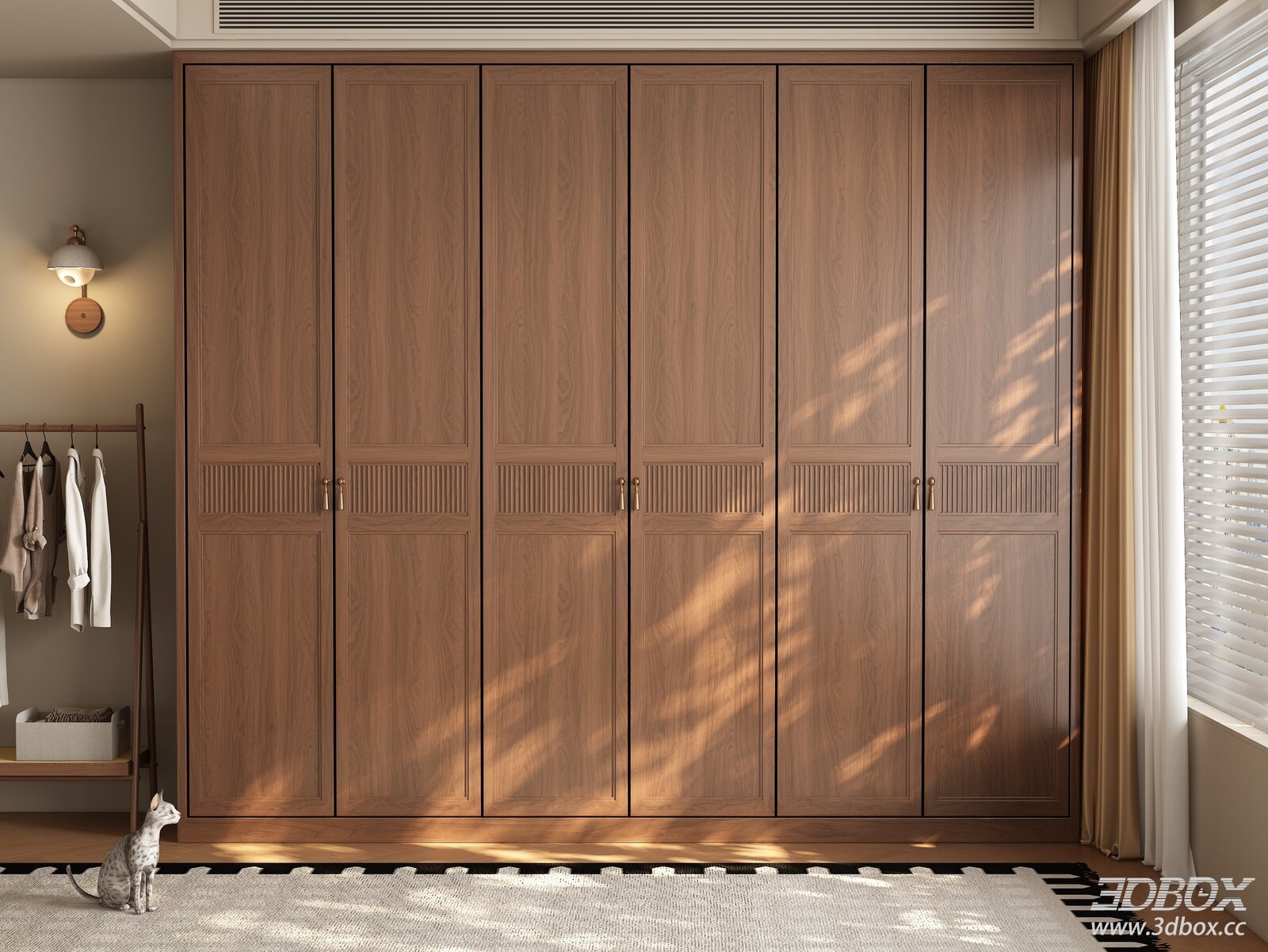 Mid-Century Modern Solid Wood Wardrobe