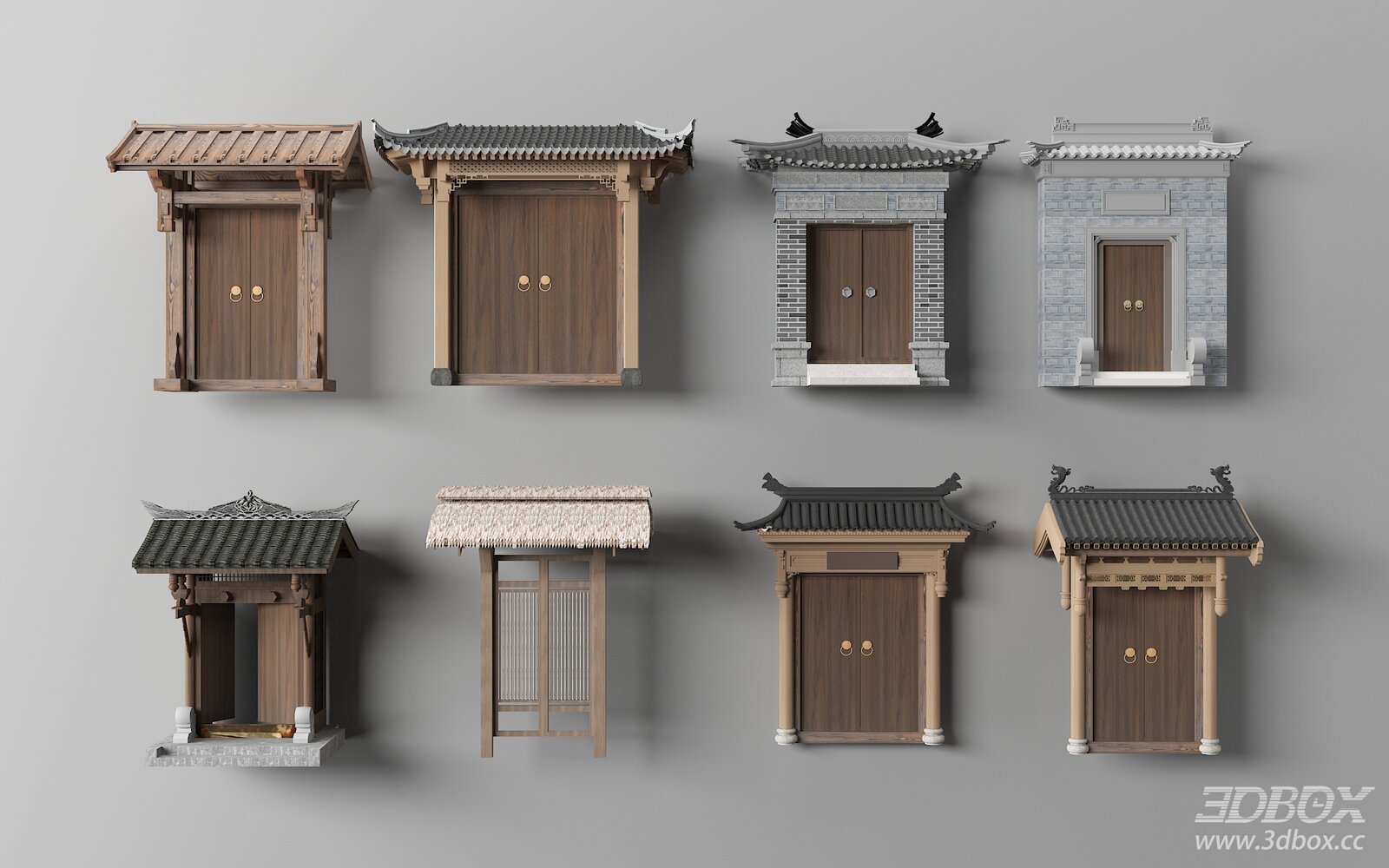Traditional Chinese Huizhou Style Courtyard Door Set