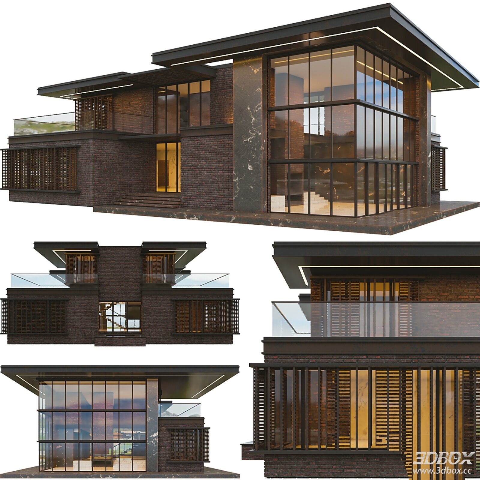 Modern Brick Villa Exterior Scene