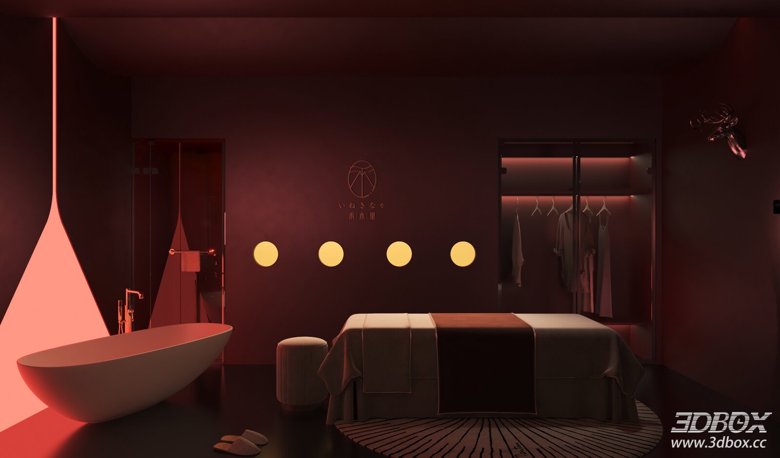 Modern Luxury Spa Room with Massage Bed and Freestanding Bathtub