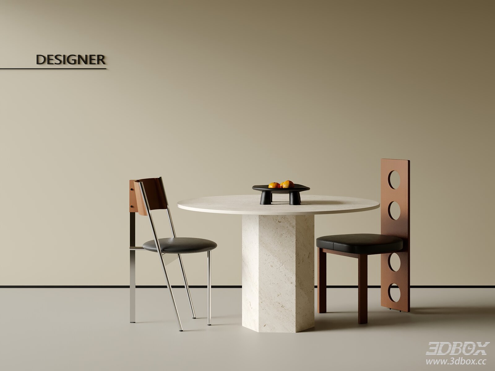 Modern Travertine Dining Table and Chairs Set