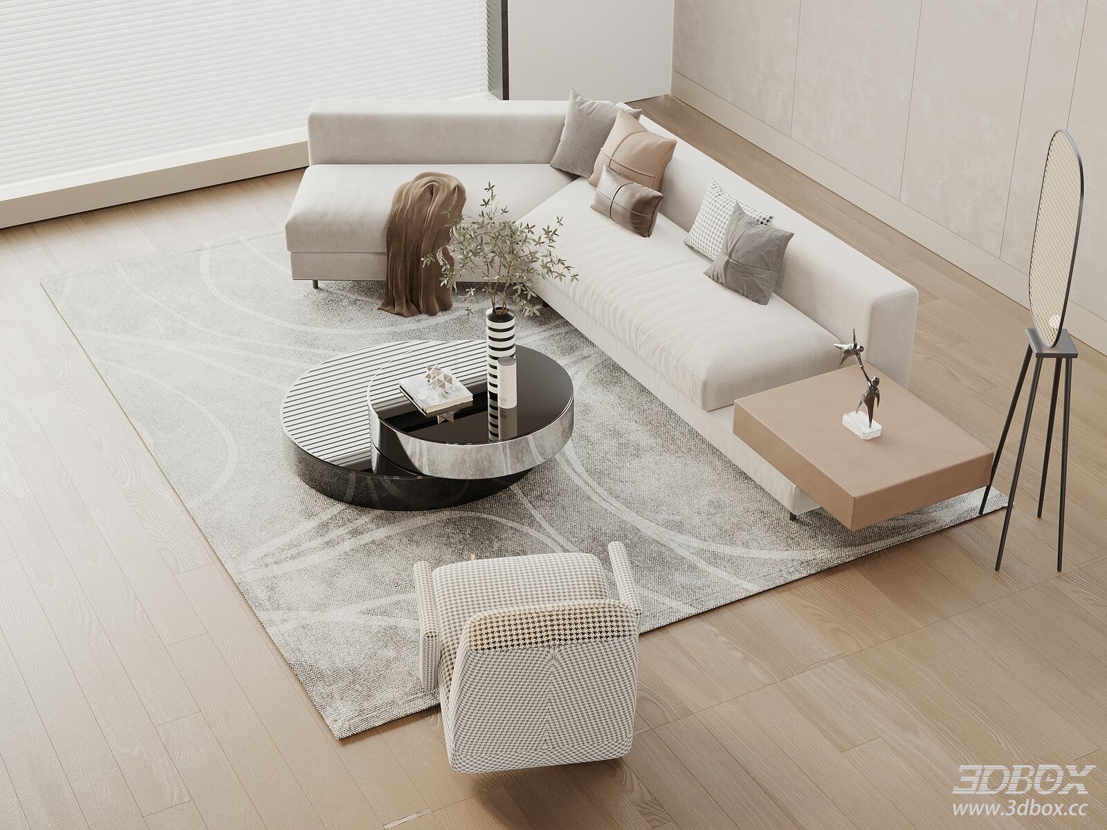 Wabi Sabi Style Sectional Sofa and Coffee Table Set