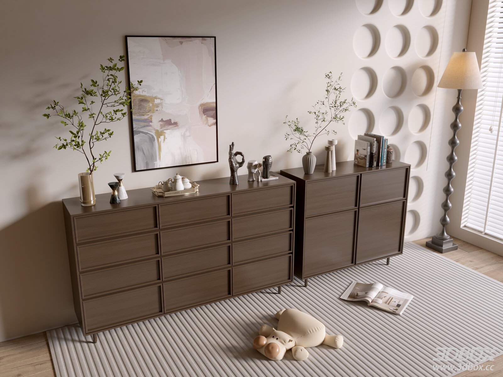 Modern Minimalist Wooden Sideboard Chest of Drawers Storage Cabinet