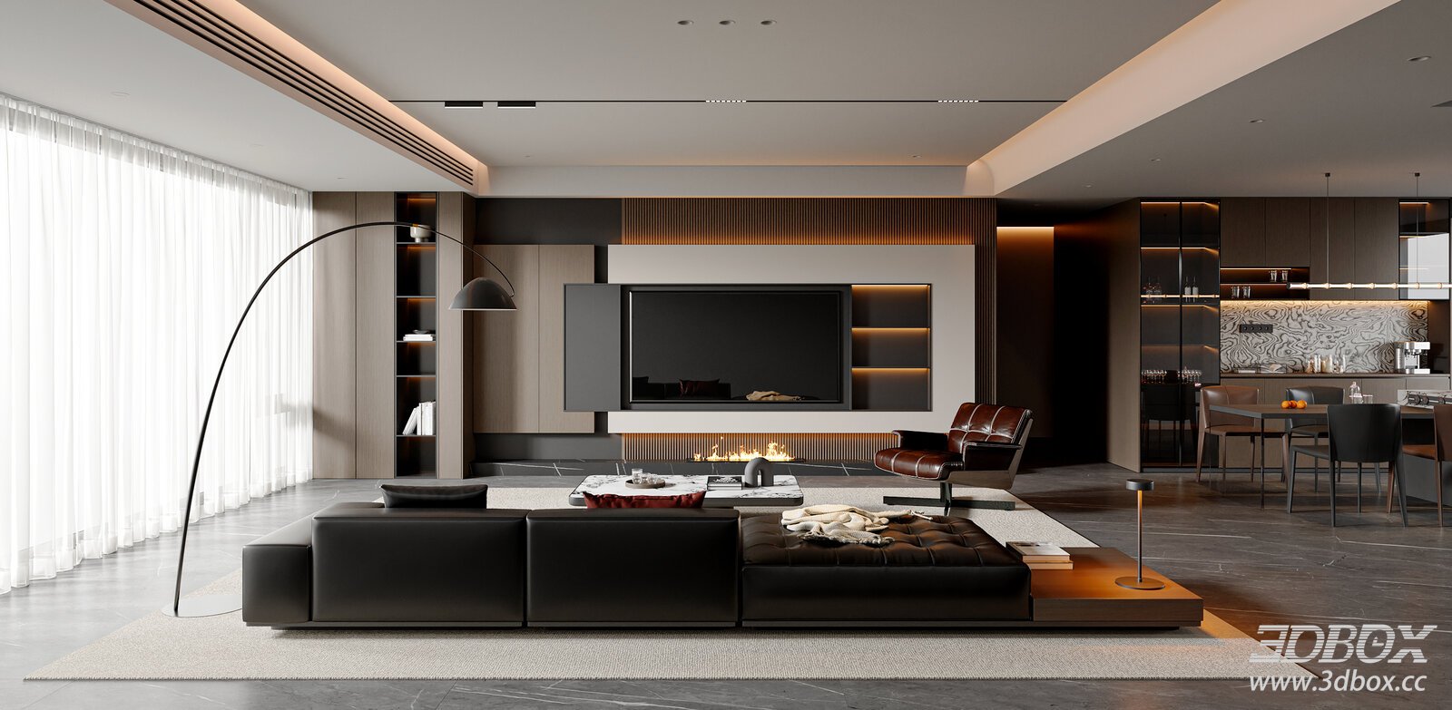 Modern Italian Style Living and Dining Room Interior