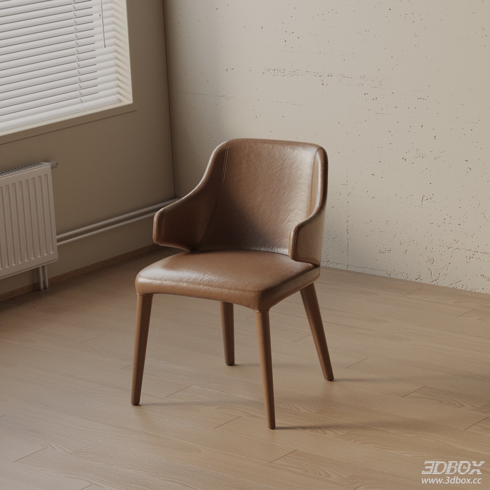 Modern Brown Leather Dining Chair with Wooden Legs