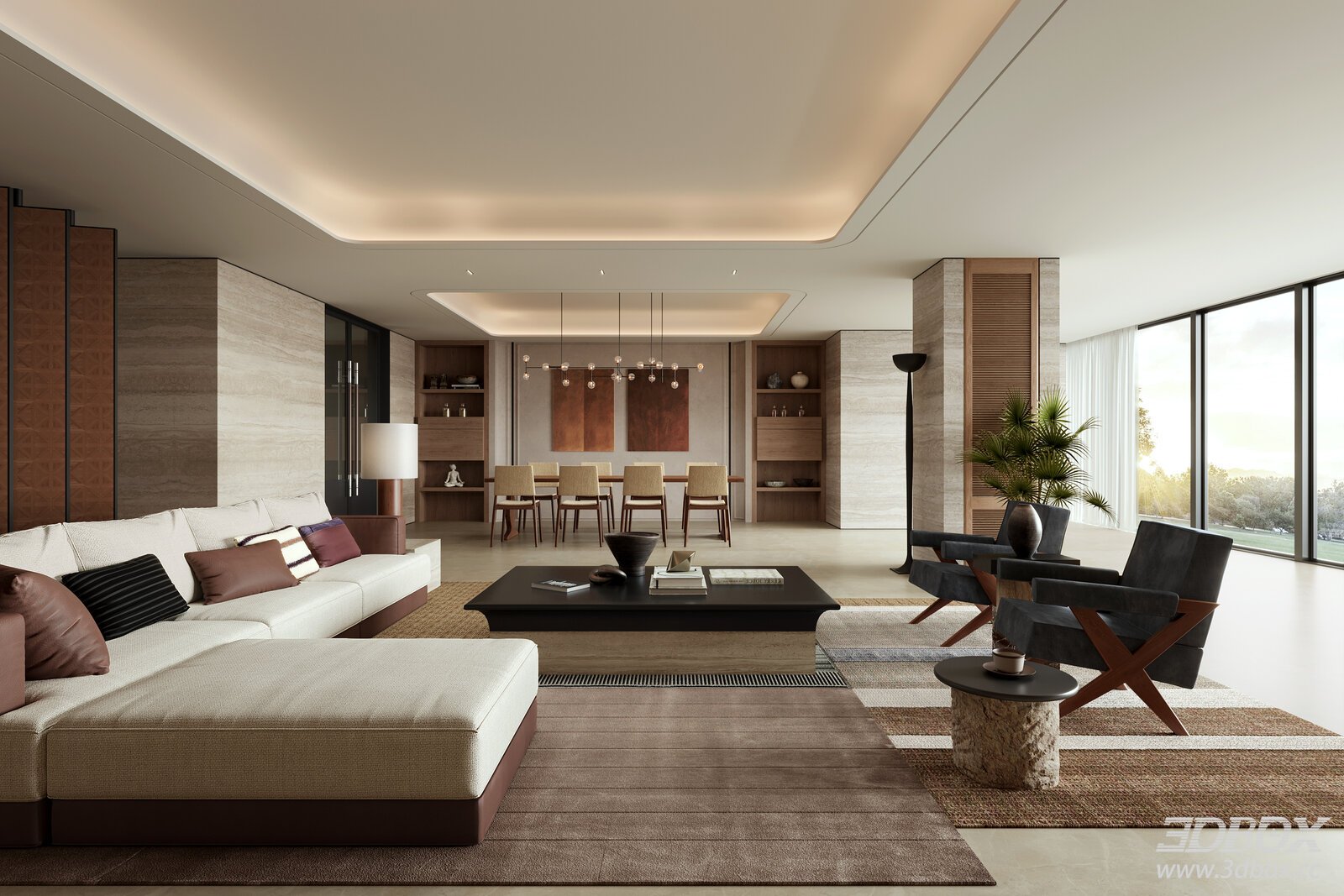Mid Century Modern Living and Dining Room Interior