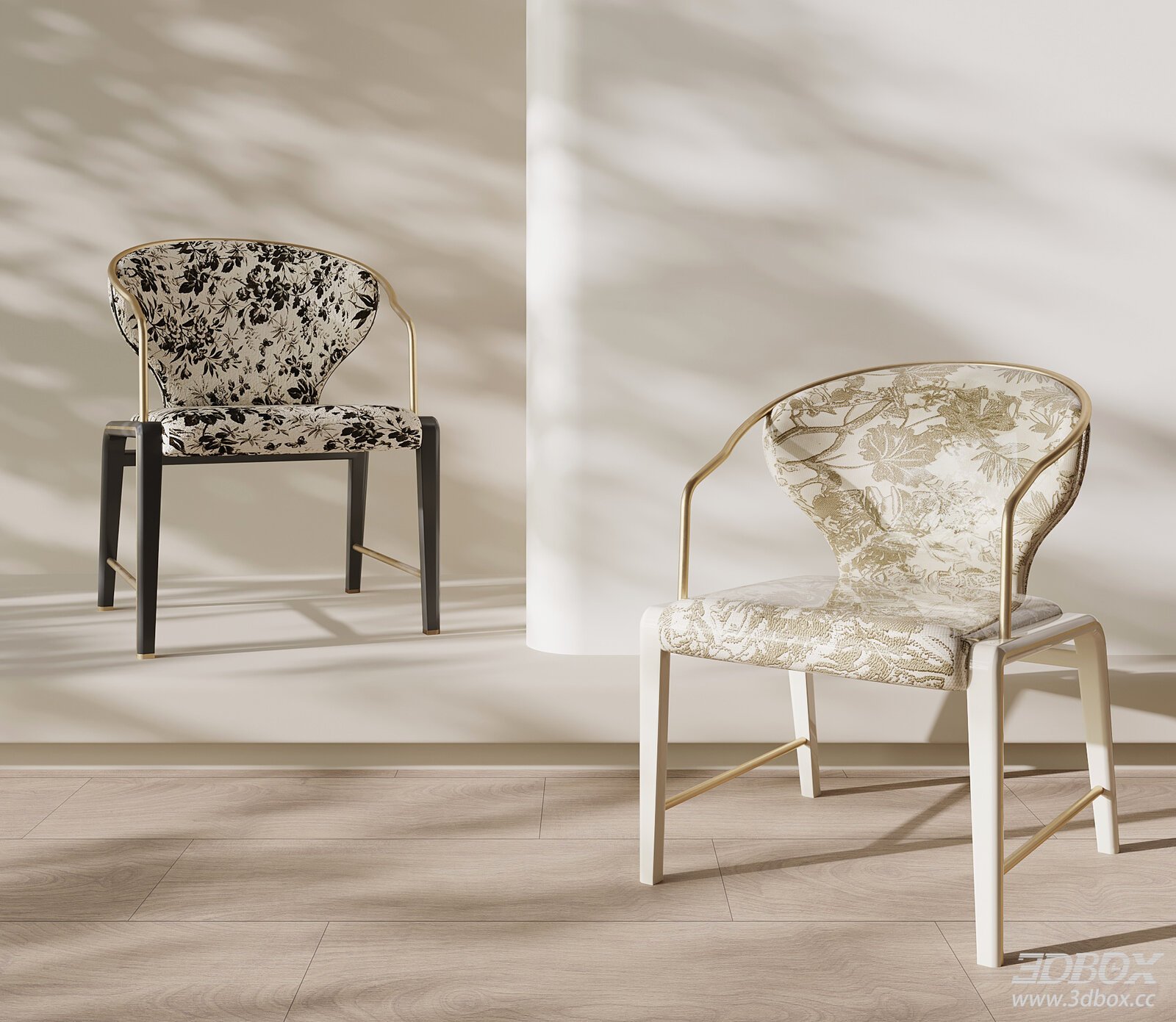 Modern Luxury Floral Fabric Dining Chair with Brass Frame