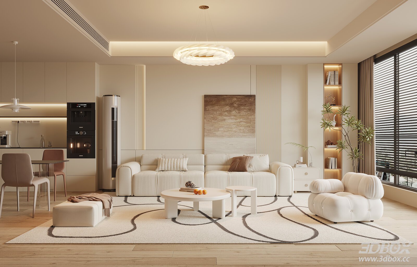 Modern Cream Style Living and Dining Room Interior