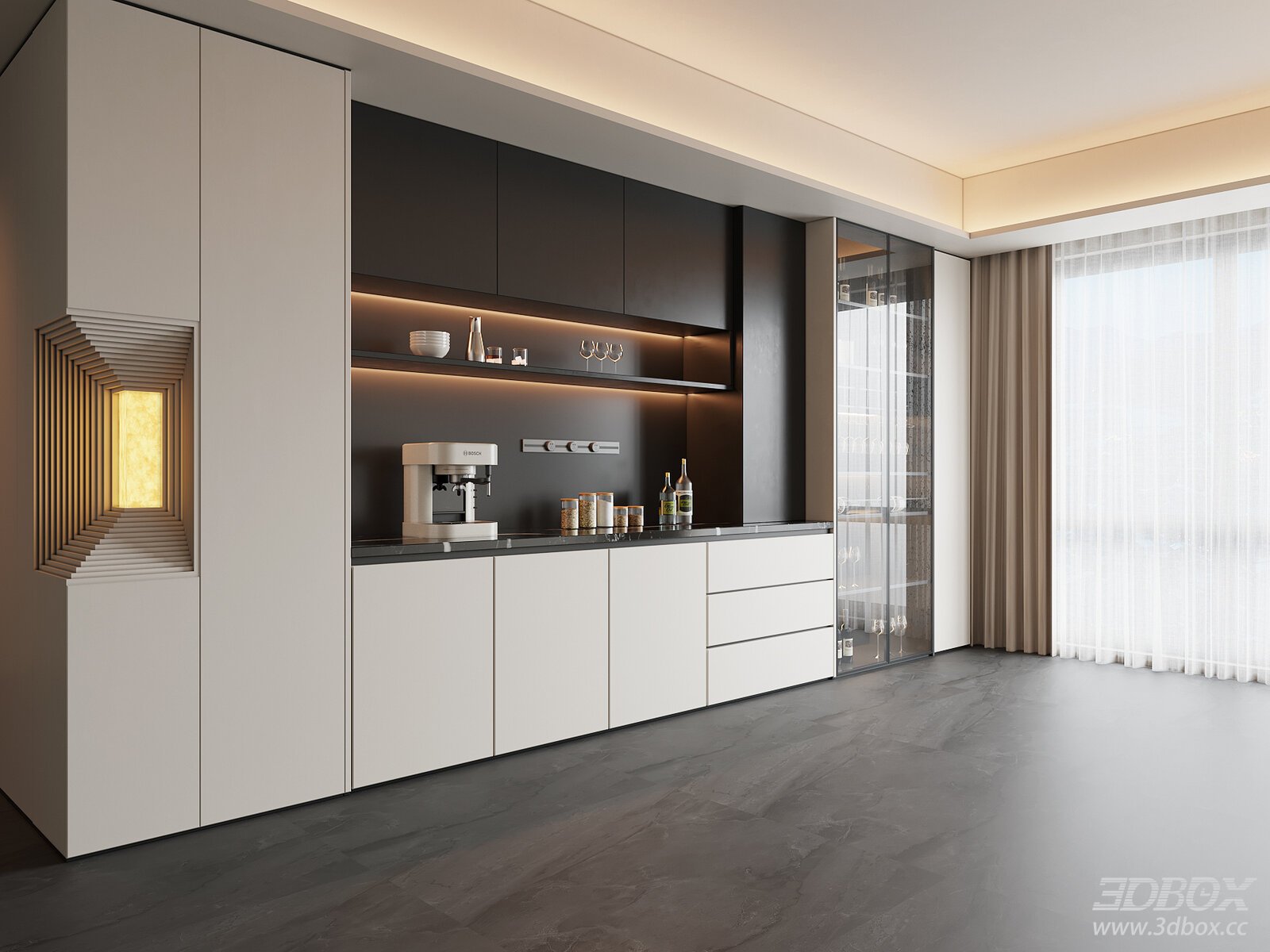 Modern Minimalist Sideboard with Built-in Wine Cabinet