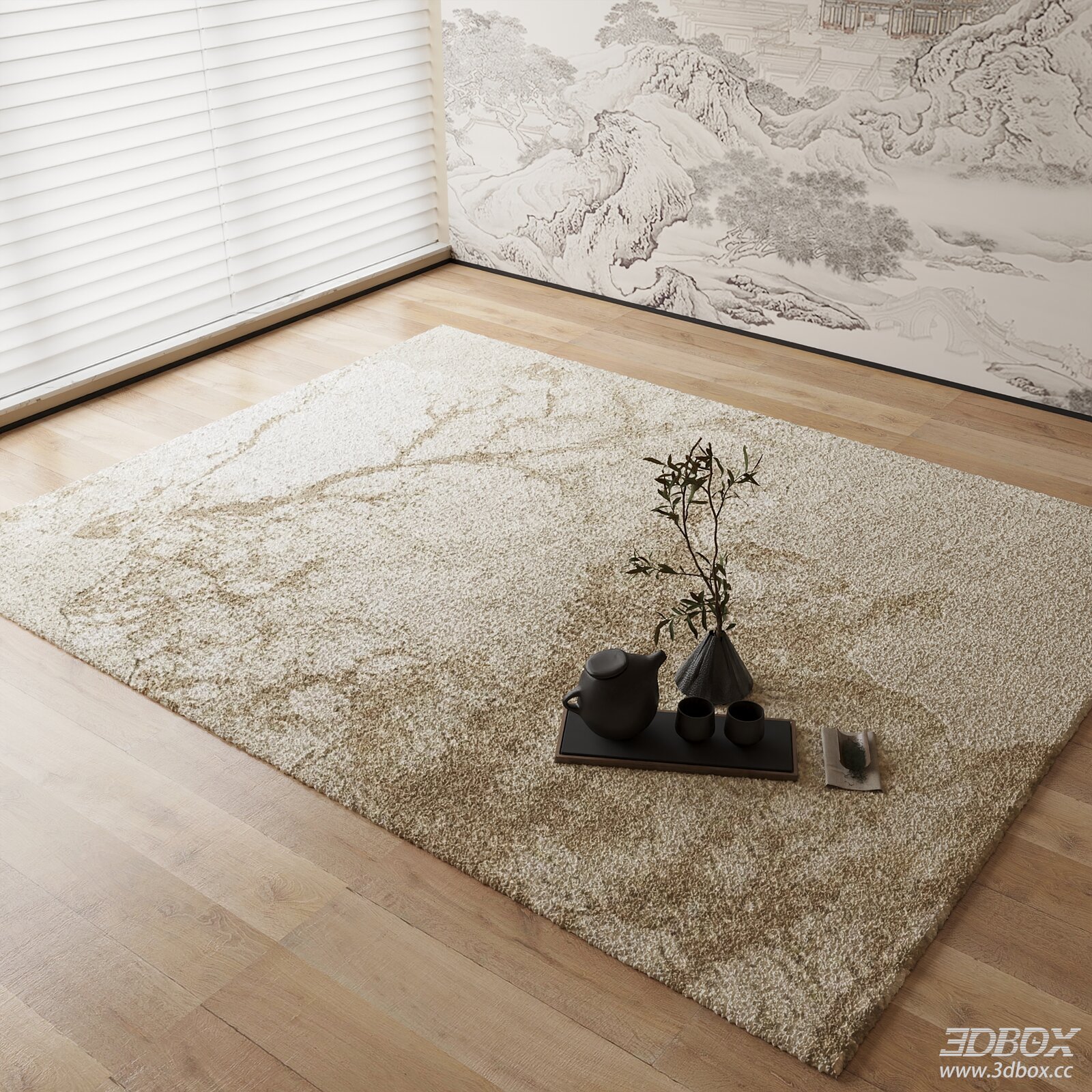 New Chinese Style Beige Plush Area Rug