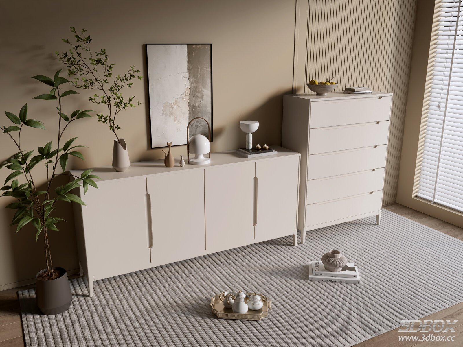 Modern Cream Style Sideboard and Chest of Drawers Set