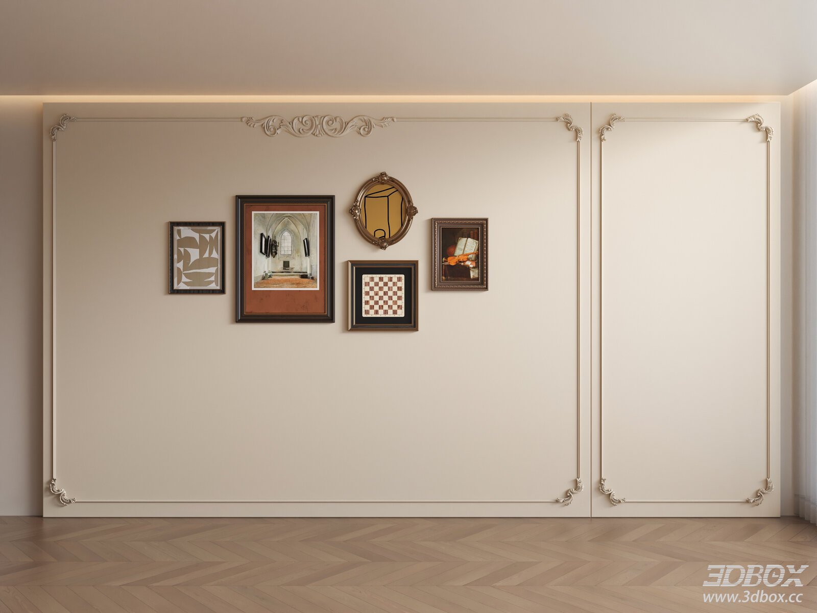 Classic Decorative Plaster Wall with Framed Art Set