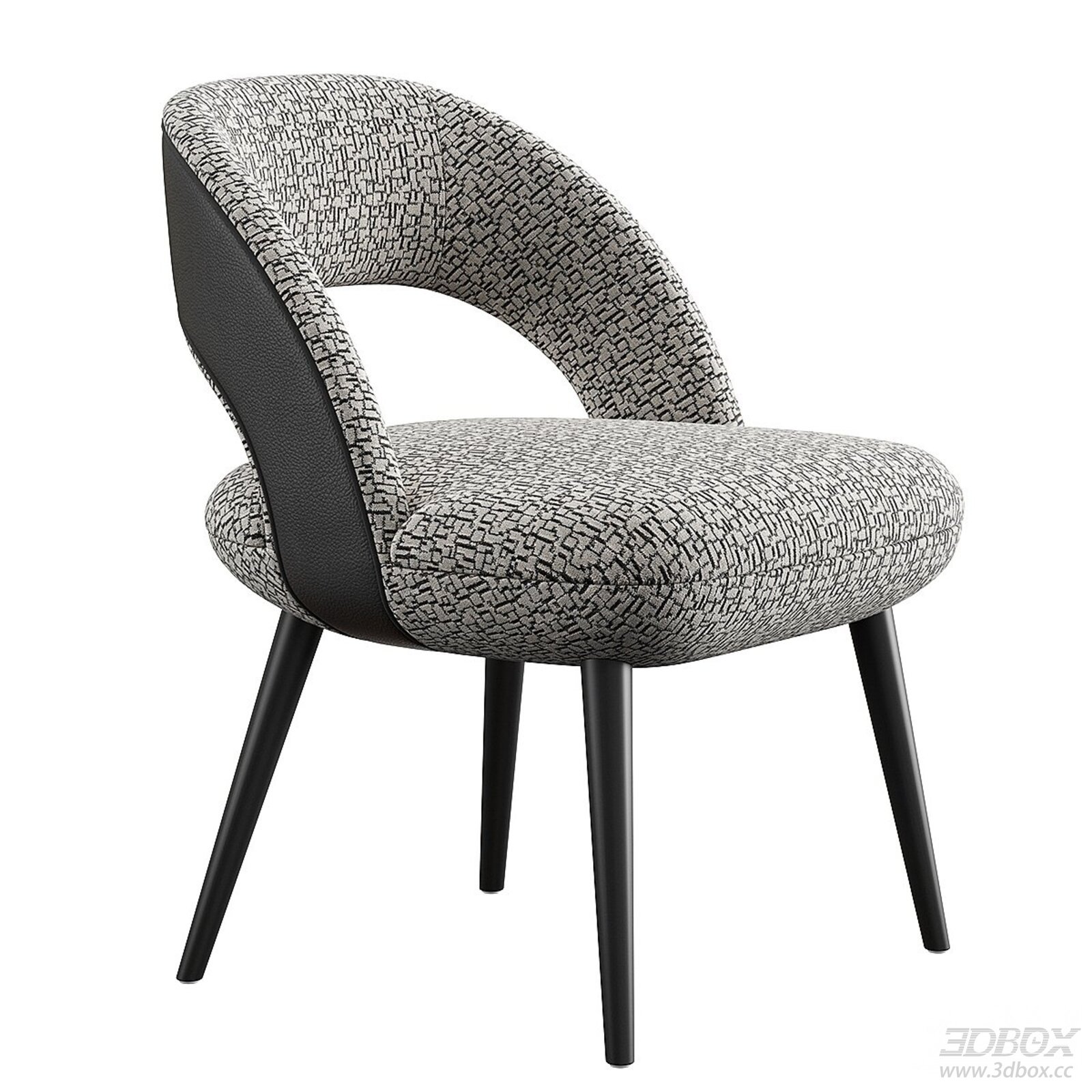 Modern Fabric Upholstered Dining Chair with Leather Detail