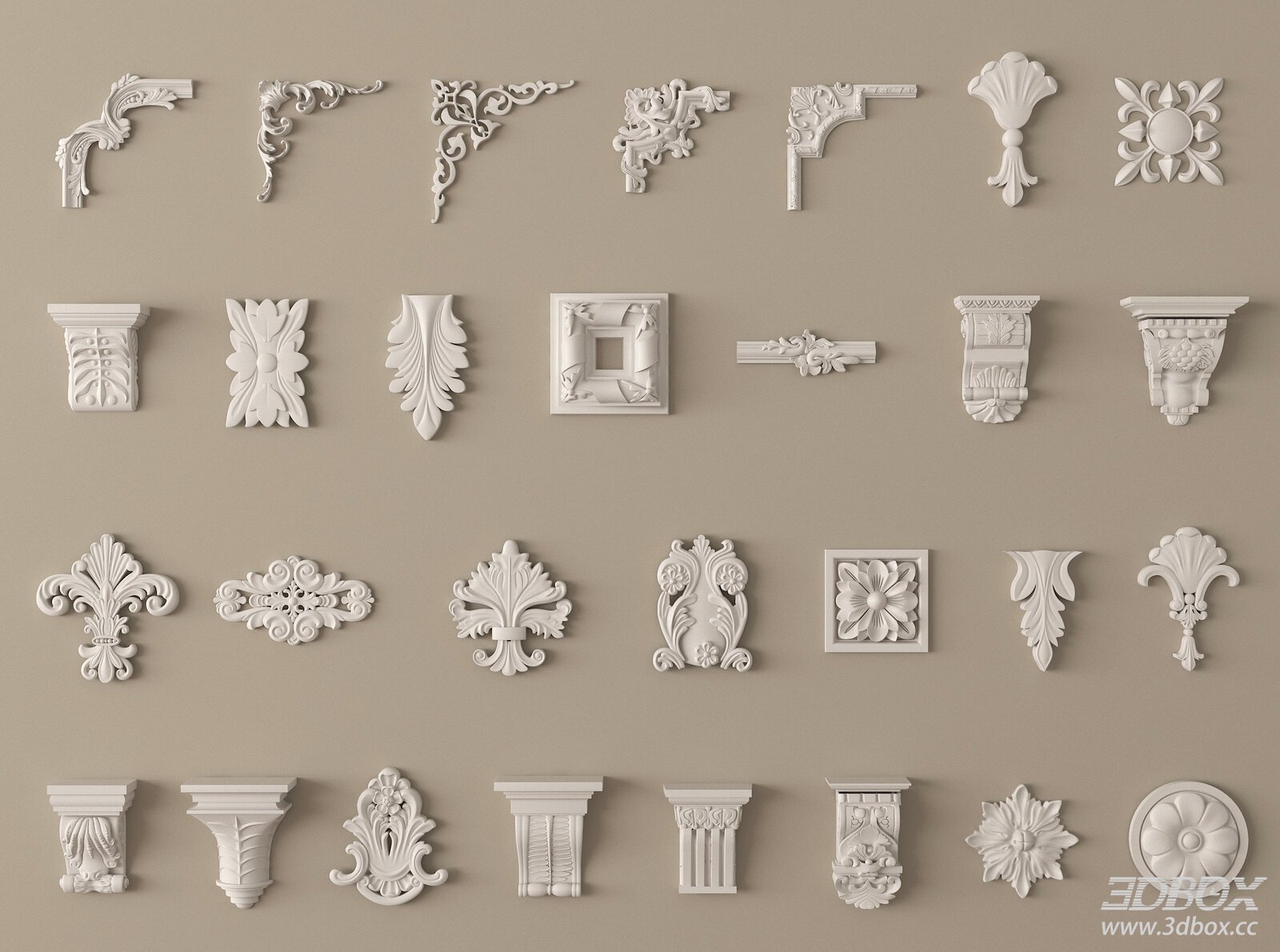 French Style Plaster Carved Ornament Set