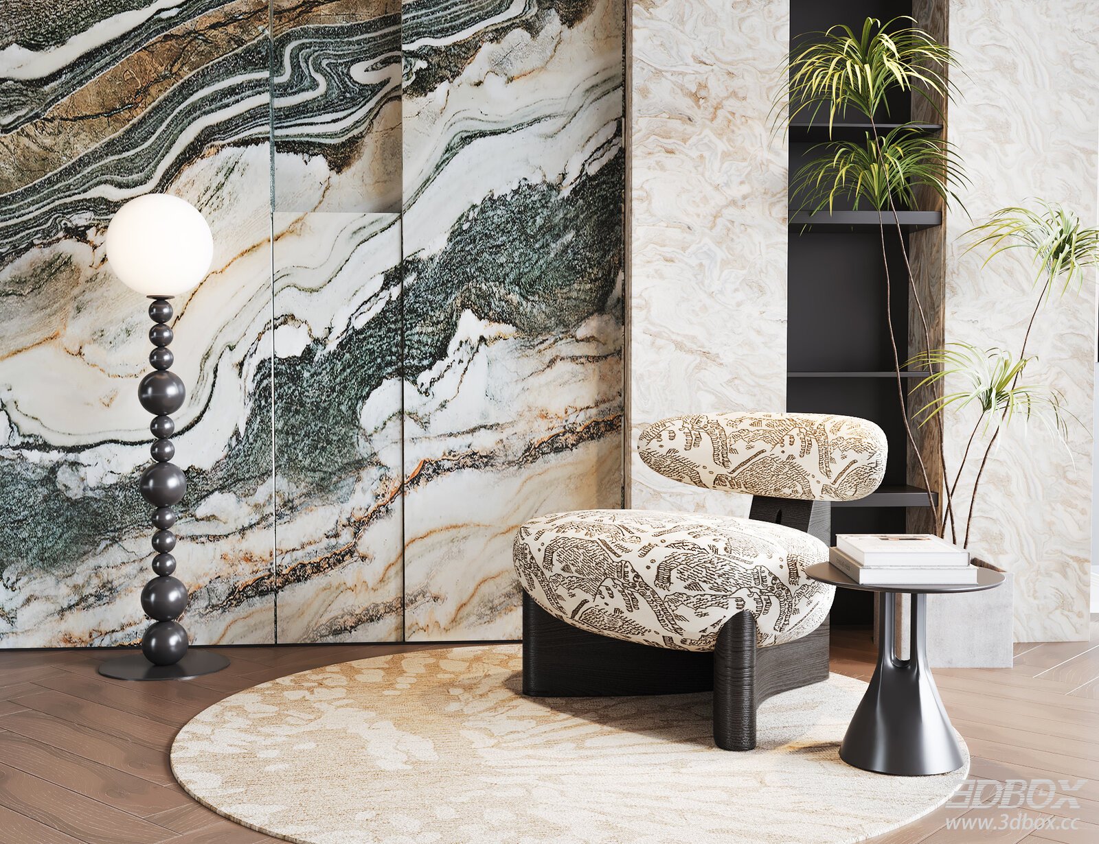 Modern Pattern Fabric Upholstered Wooden Armchair