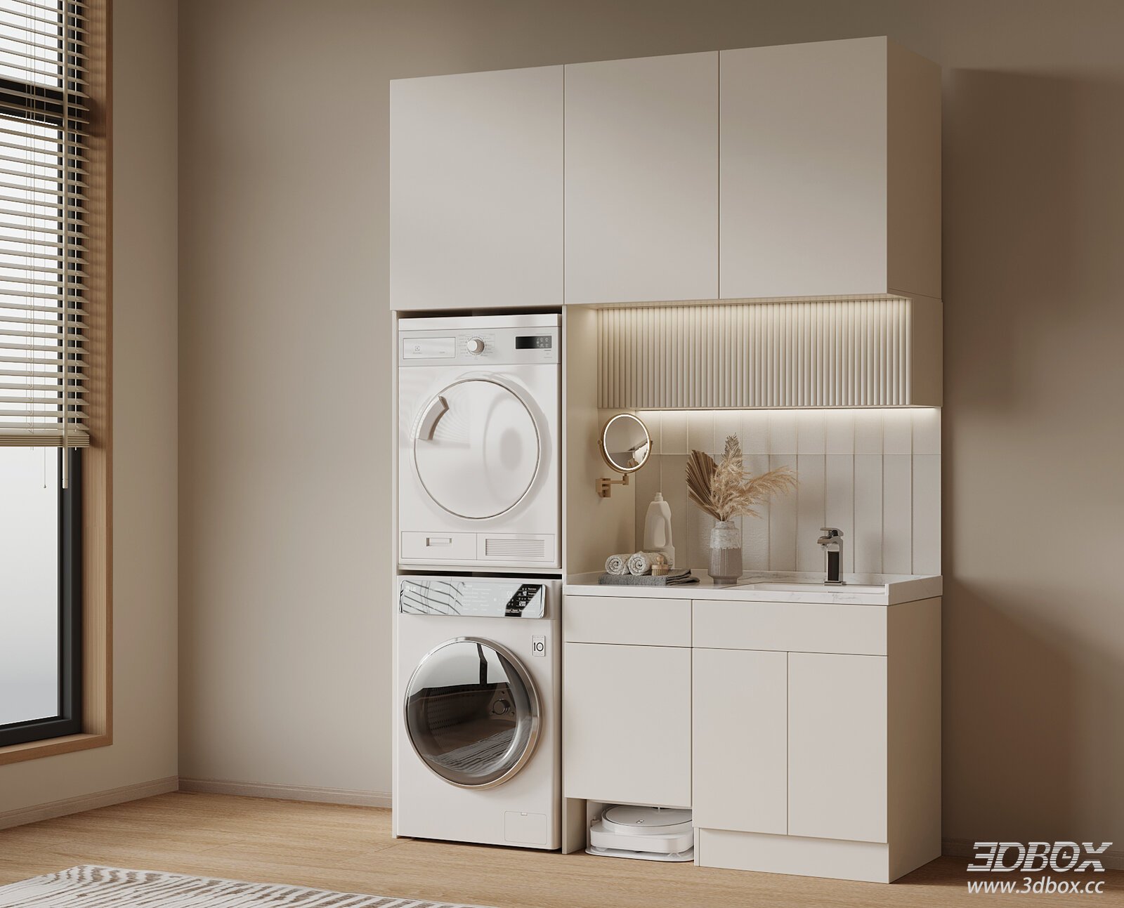 Modern Cream Style Laundry Washing Machine Balcony Cabinet