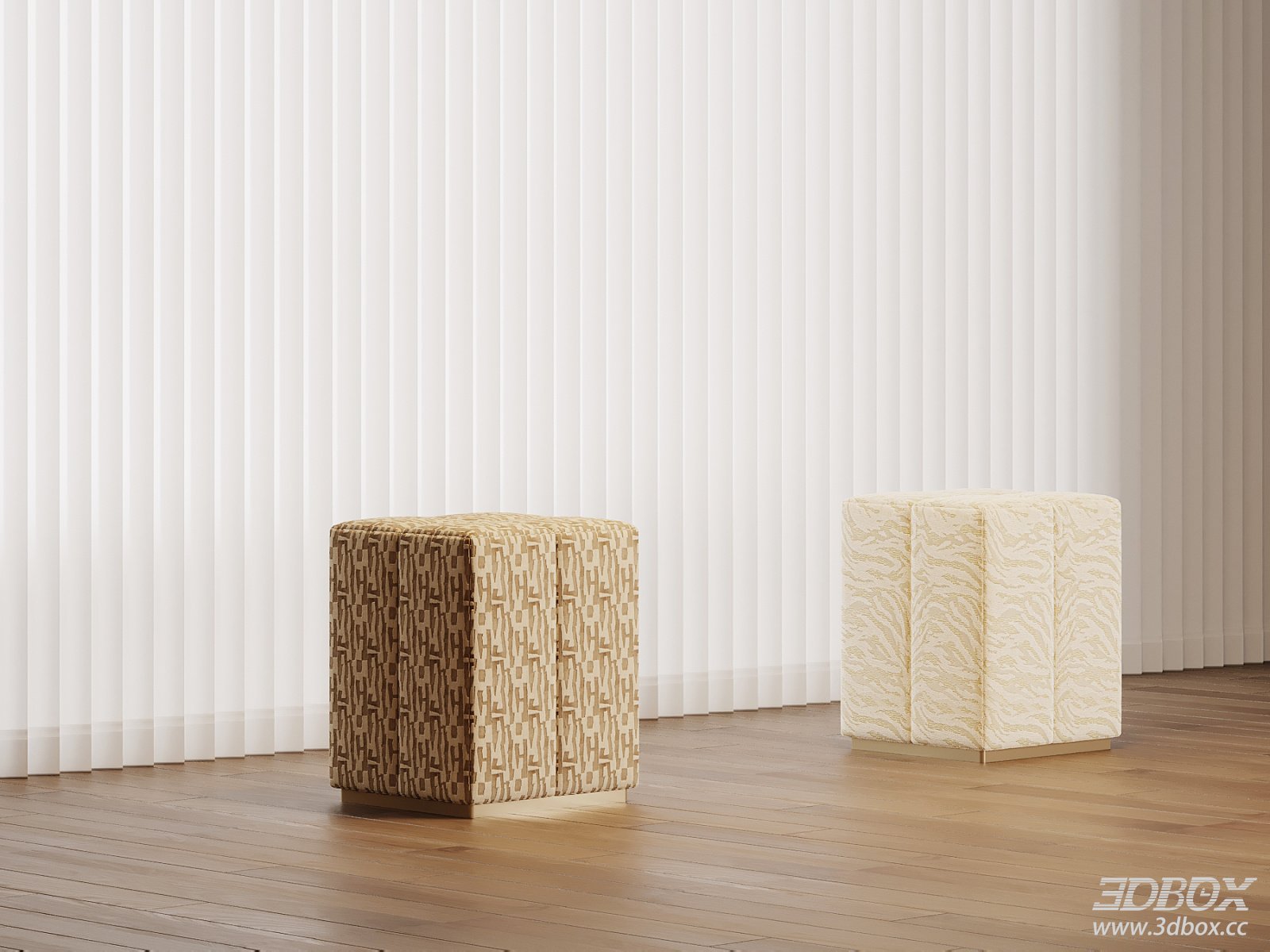 Modern Luxury Patterned Fabric Square Ottoman Stool