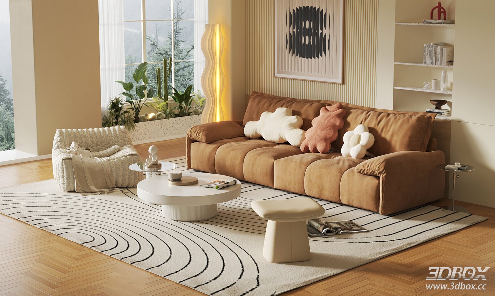 Modern Cream Style Living Room Sofa and Coffee Table Set