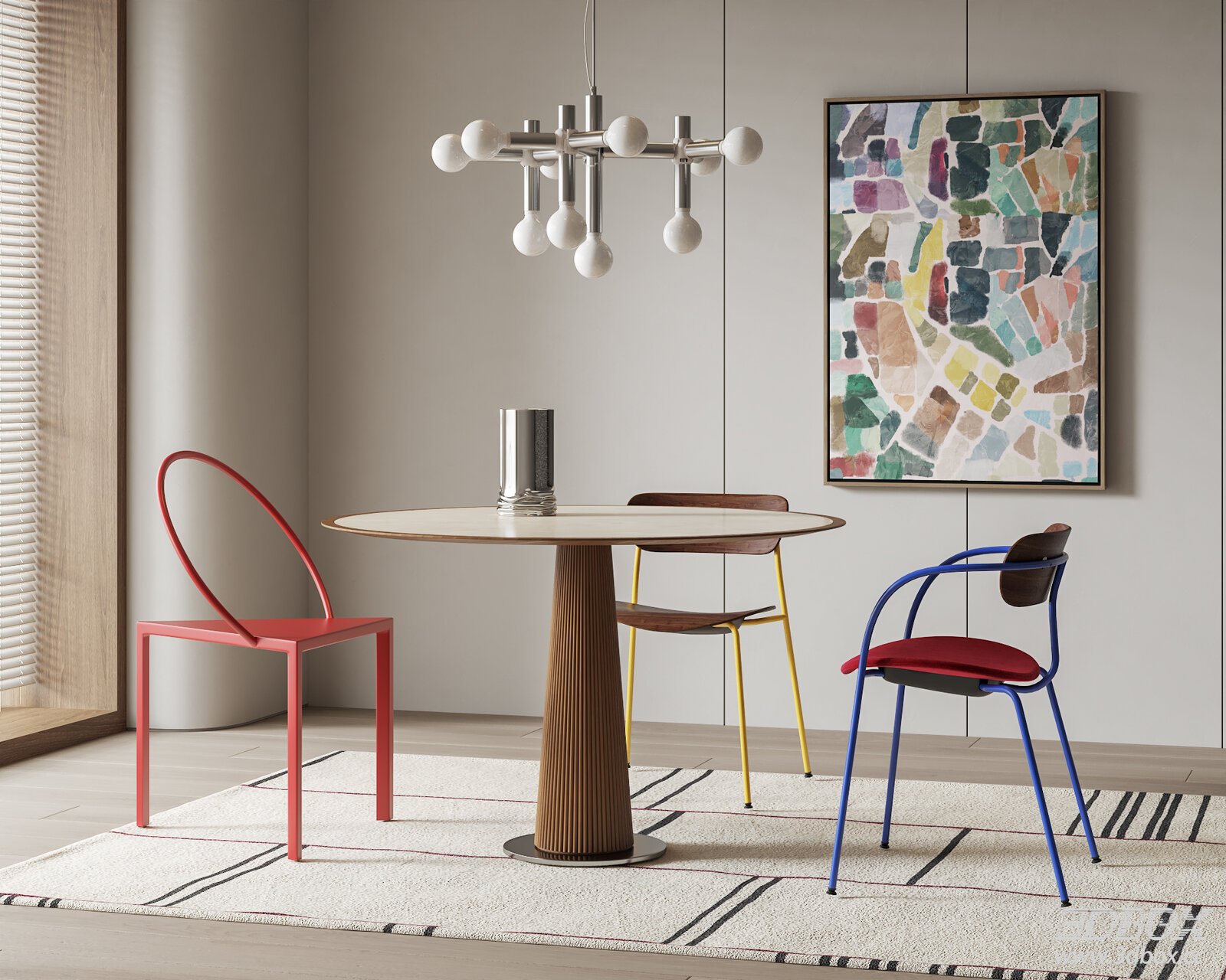Bauhaus Style Round Dining Table and Chairs Set