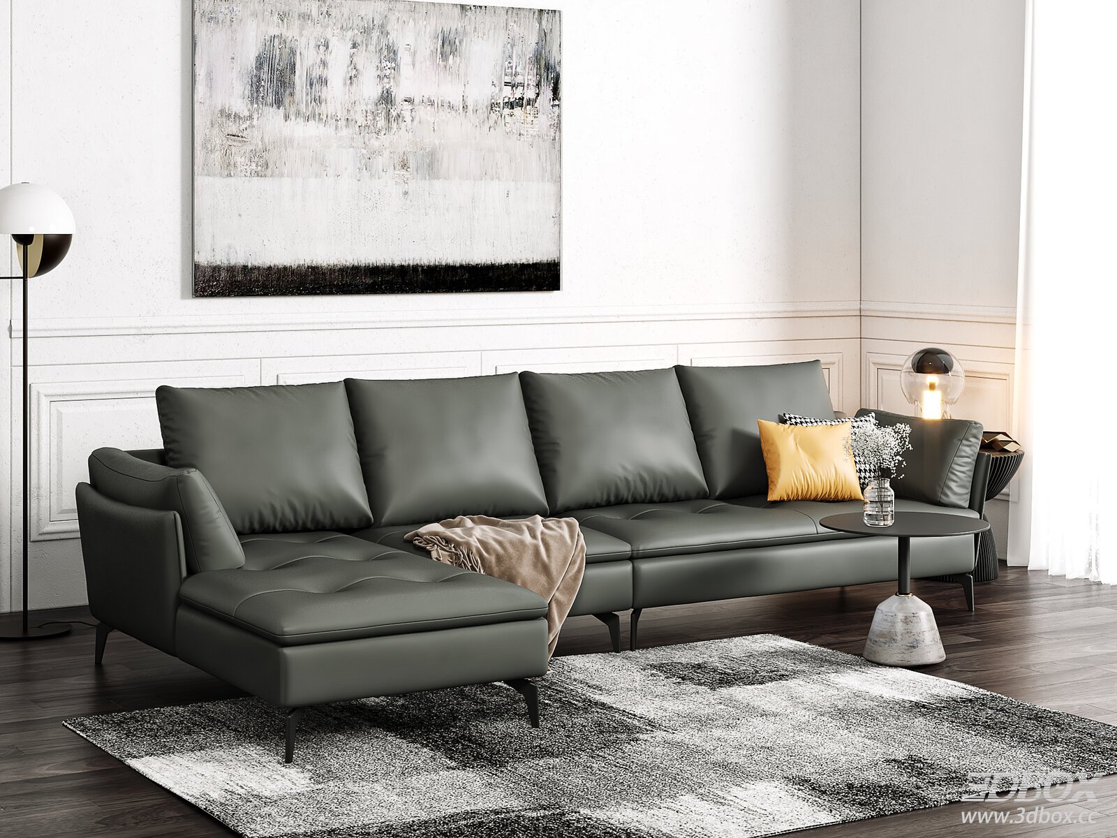 Modern L-shaped Leather Sofa Set with Chaise Lounge