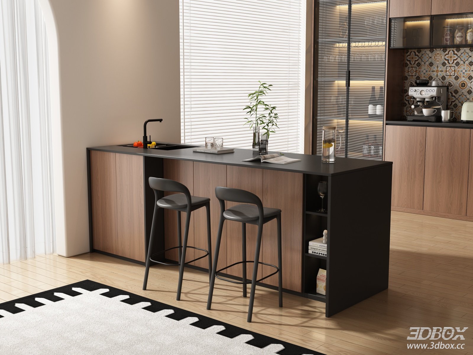 Mid Century Modern Kitchen Island Dining Bar Scene