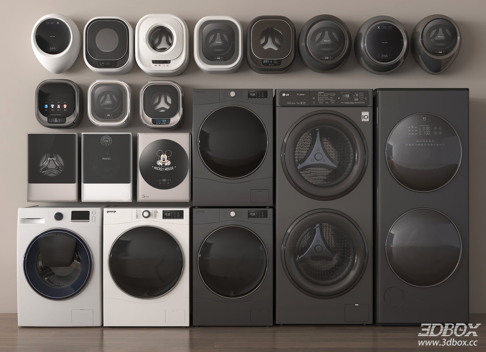 Modern Washing Machine Set, Drum Washer, Washer Dryer Combo